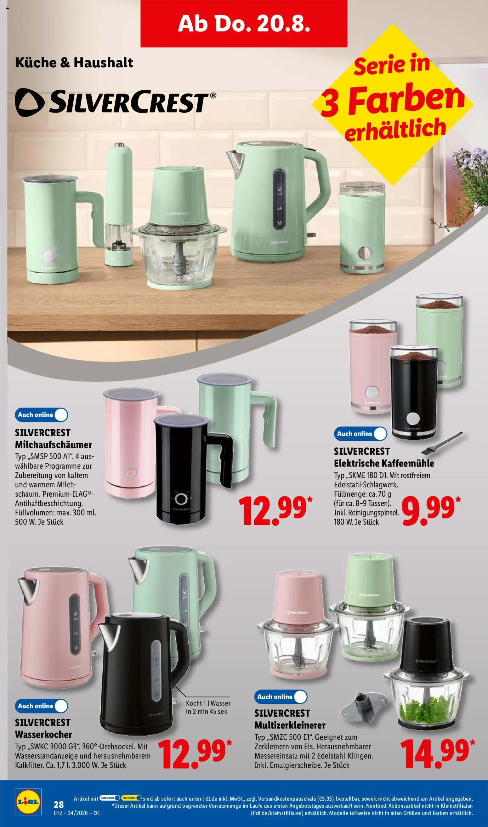 Lidl Prospekt – gültig ab 17.08.2026 | Seite: 48 | Produkte: Wasserkocher, Küche, Kaffeemühle, Wasser