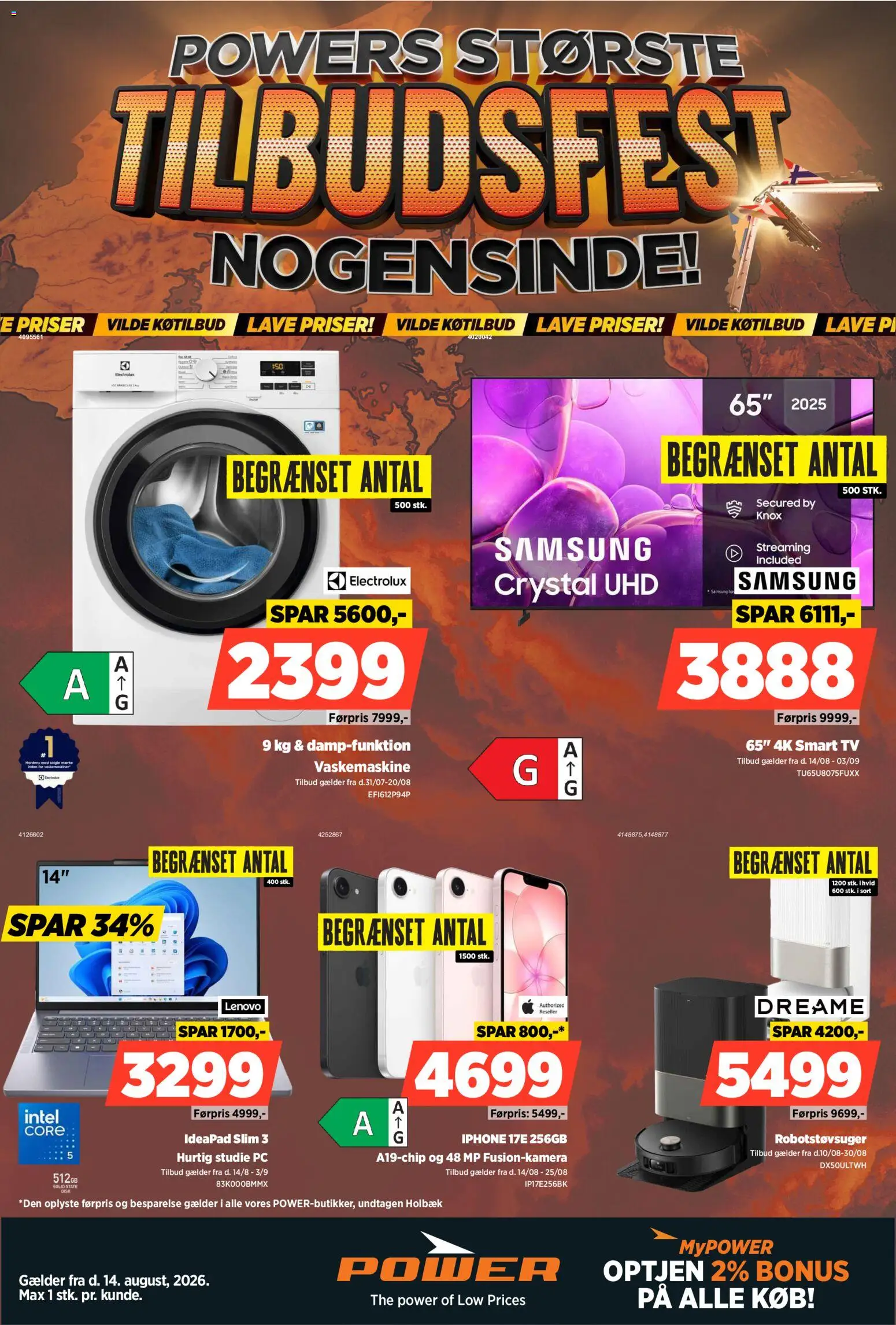 Power tilbudsavis – gyldig fra 14/08/2026 | Side: 1 | Produkter: Smart TV, Disk, PC, Vaskemaskine
