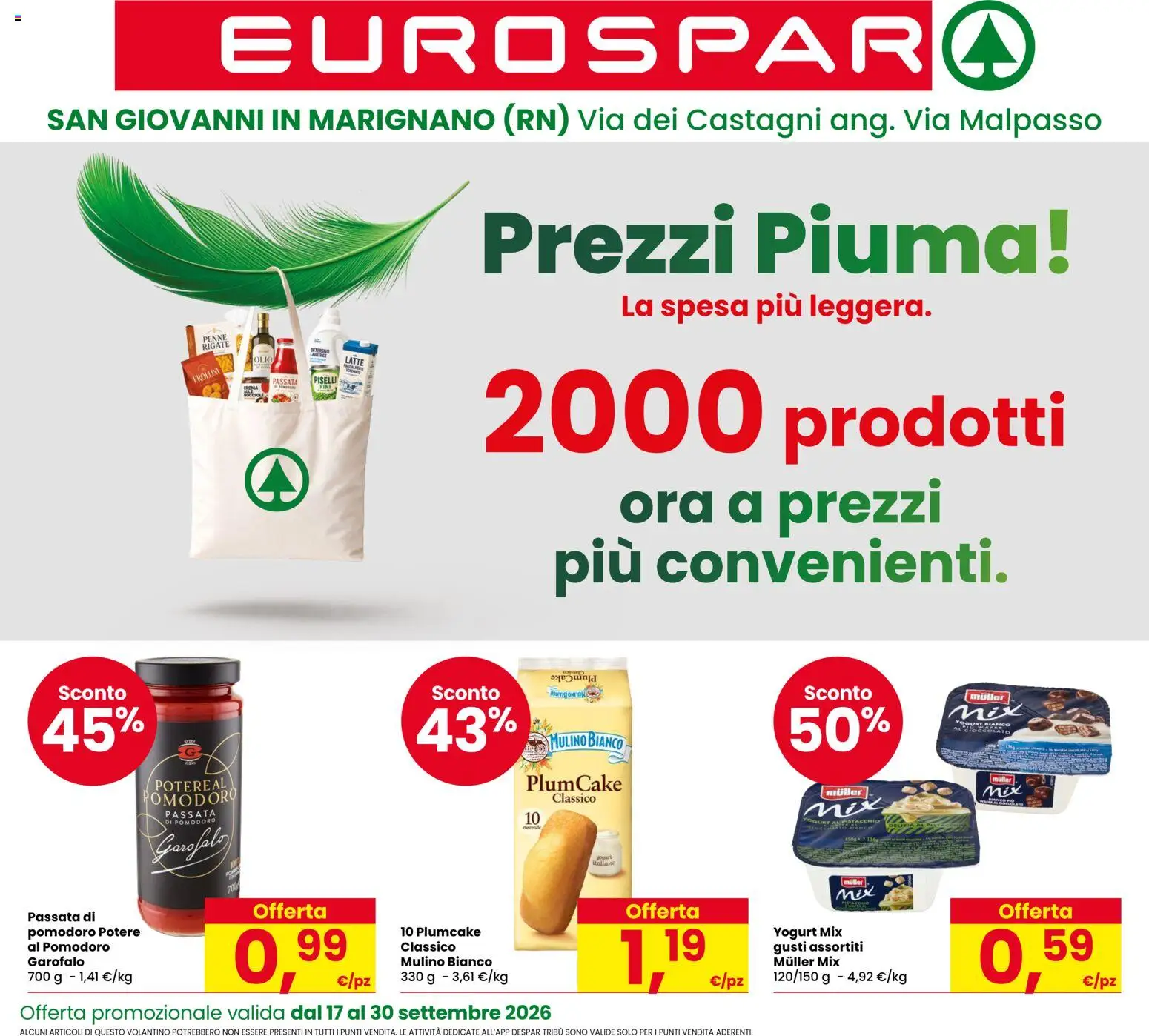 Volantino Eurospar del 17/09/2026 | Pagina: 1 | Prodotti: Yogurt, Latte, Plumcake, Frollini