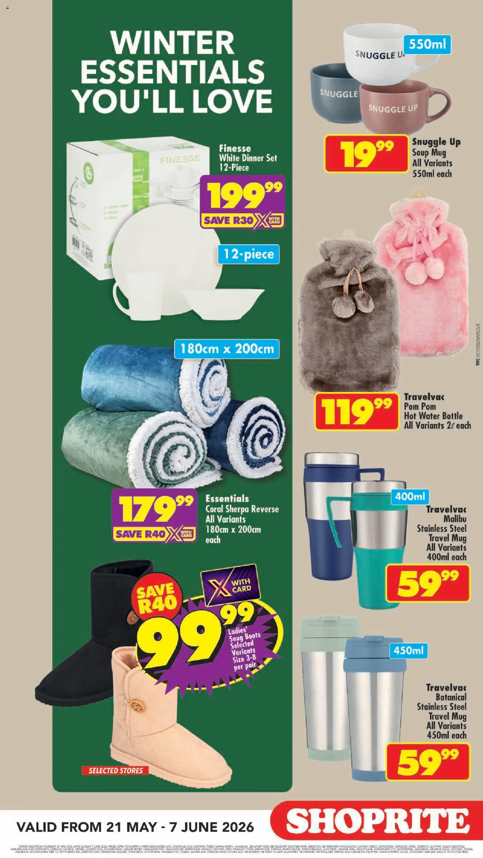 New Shoprite catalogue – valid from 21.05.2026 | Page: 9 | Products: Boots, Blanket, Mug, Water
