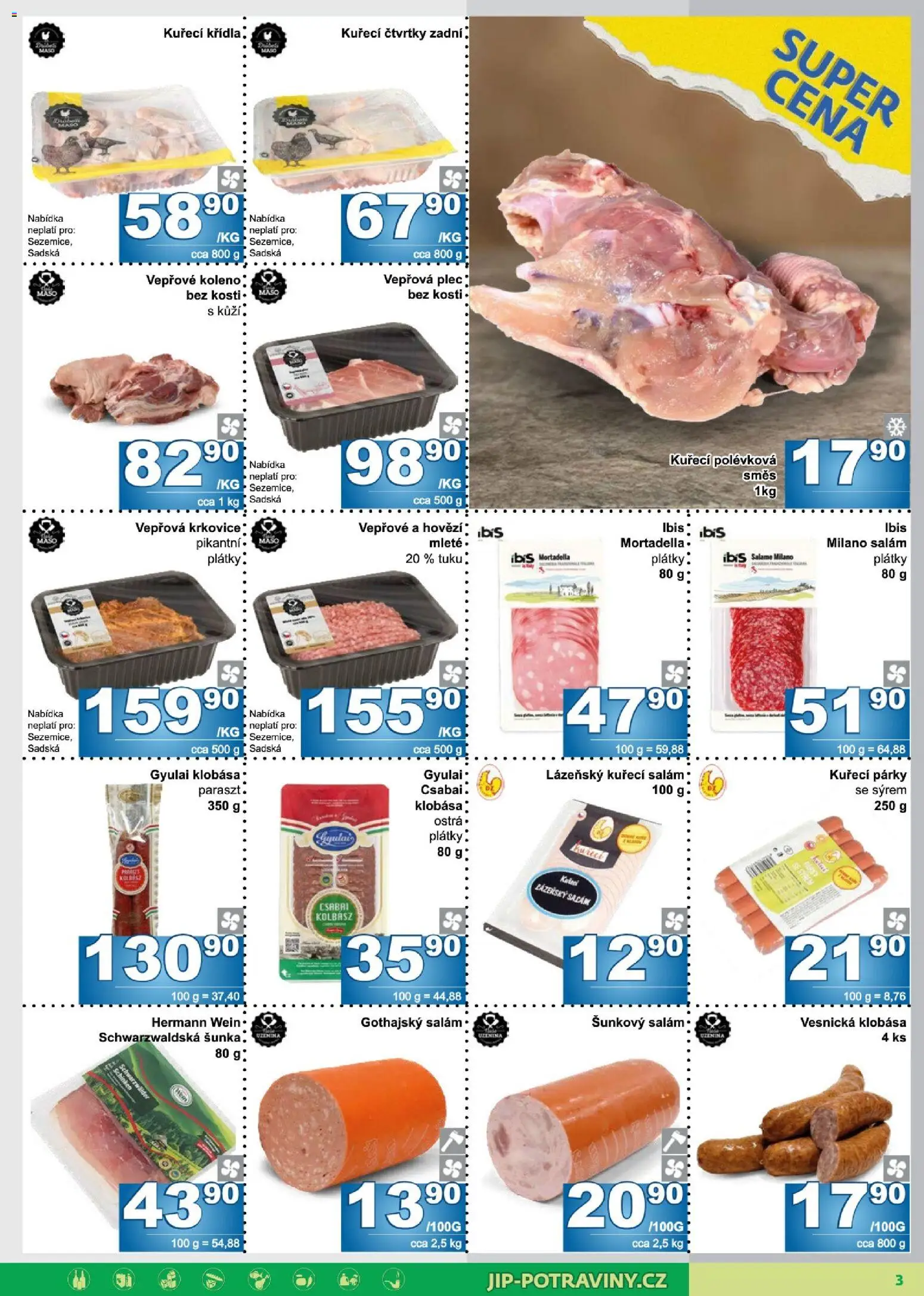 Jip leták od 15.07.2026 | Strana: 3 | Produkty: Salám, Šunkový salám, Gothajský salám, Mortadella