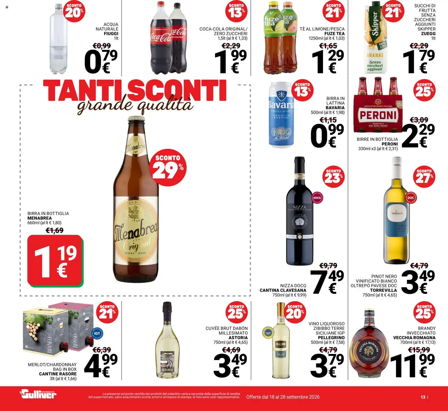 Volantino Gulliver del 18/09/2026 | Pagina: 13 | Prodotti: Vino liquoroso, Vino, Bottiglia, Birra in bottiglia
