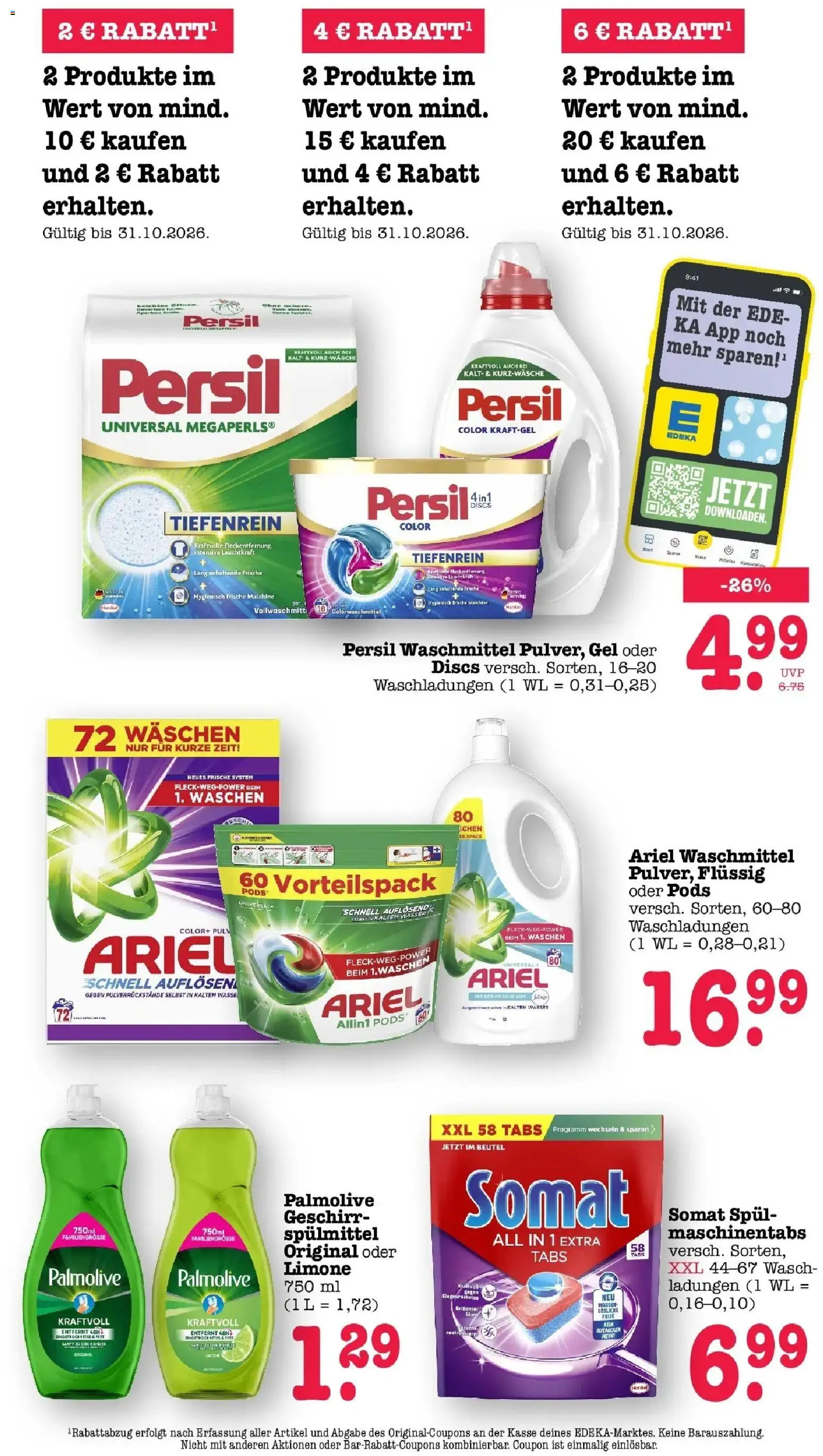 Edeka Prospekt Offenbach (ab 26.10.2026) » Angebote Online | Seite: 52 | Produkte: Ariel, Wasser, Waschmittel, Persil