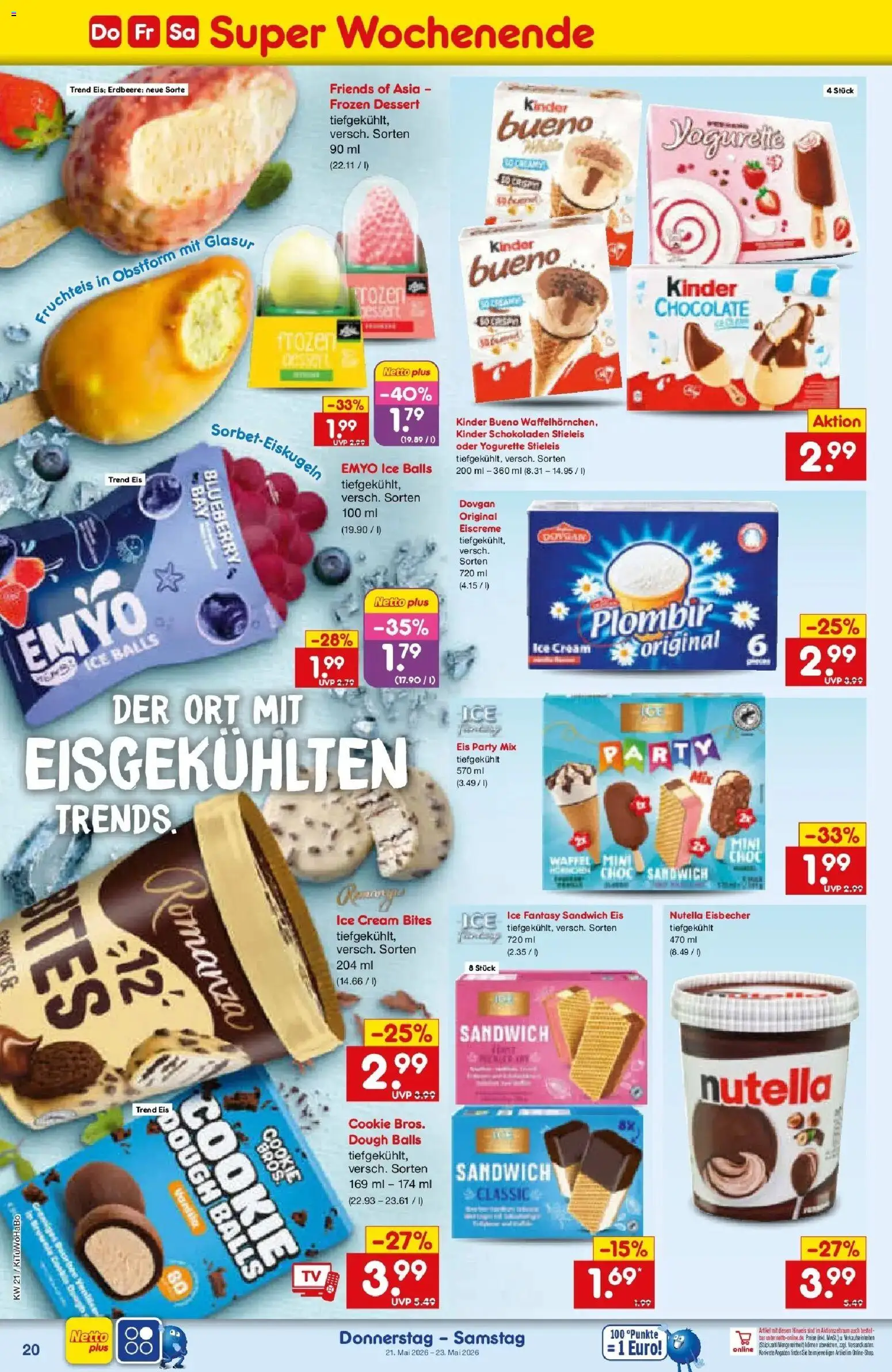 Netto Marken-Discount Prospekt Lahr-Langenwinkel	 – gültig ab 17.05.2026 | Seite: 22 | Produkte: Yogurette, Kinder bueno, Nutella, Eis