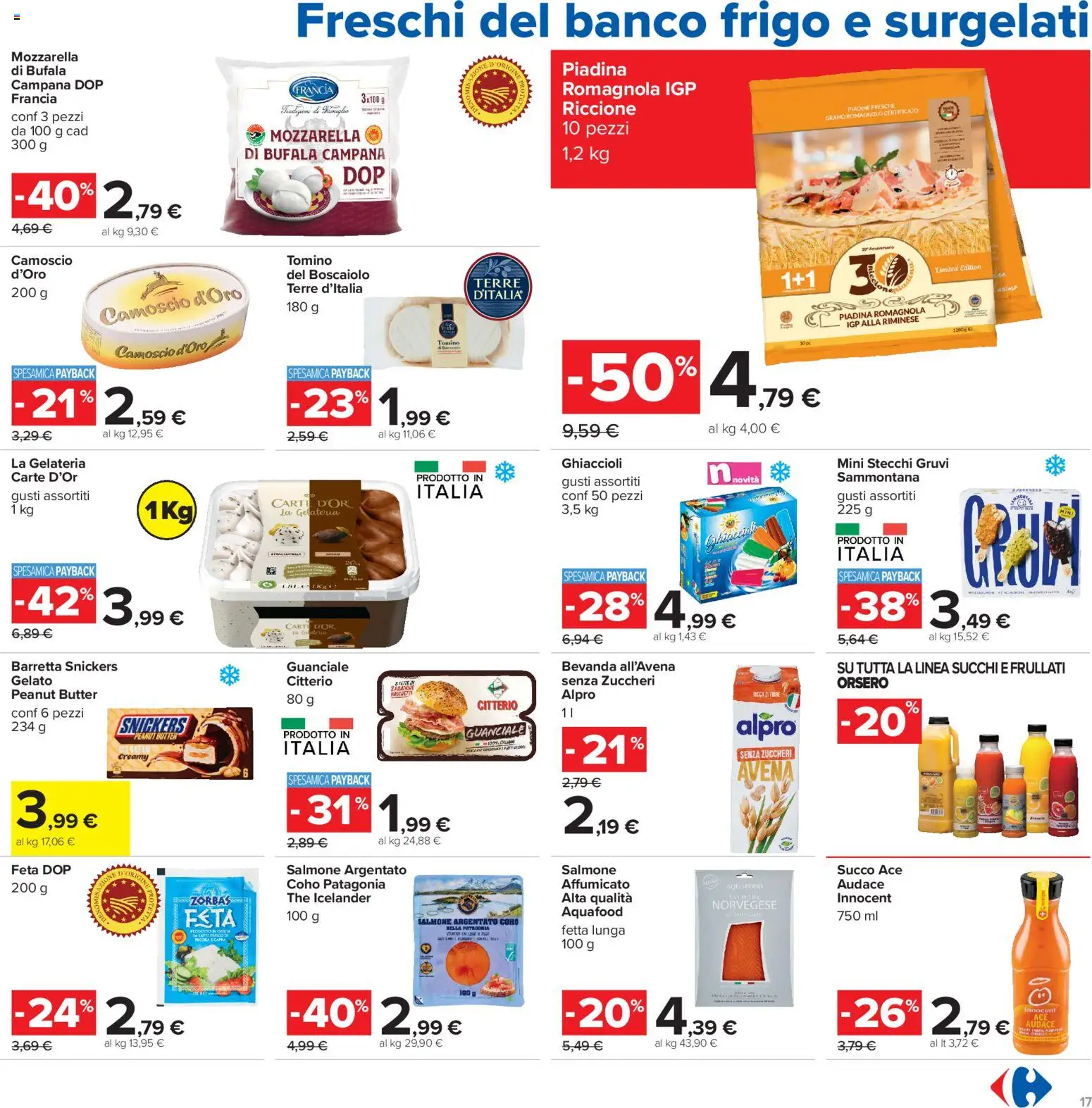 Volantino Carrefour del 04/09/2026 | Pagina: 17 | Prodotti: Ghiaccioli, Gelato, Feta, Snickers