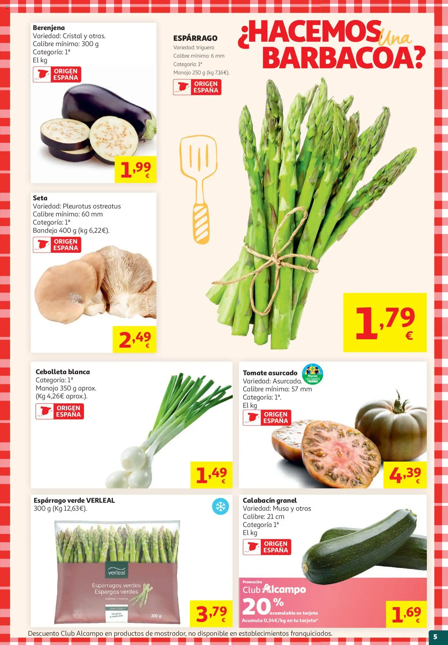 Alcampo HG Cat │ válido desde el 19.05.2026 | Página: 5 | Productos: Calabacín, Νερό καρύδας, Barbacoa, Bandeja