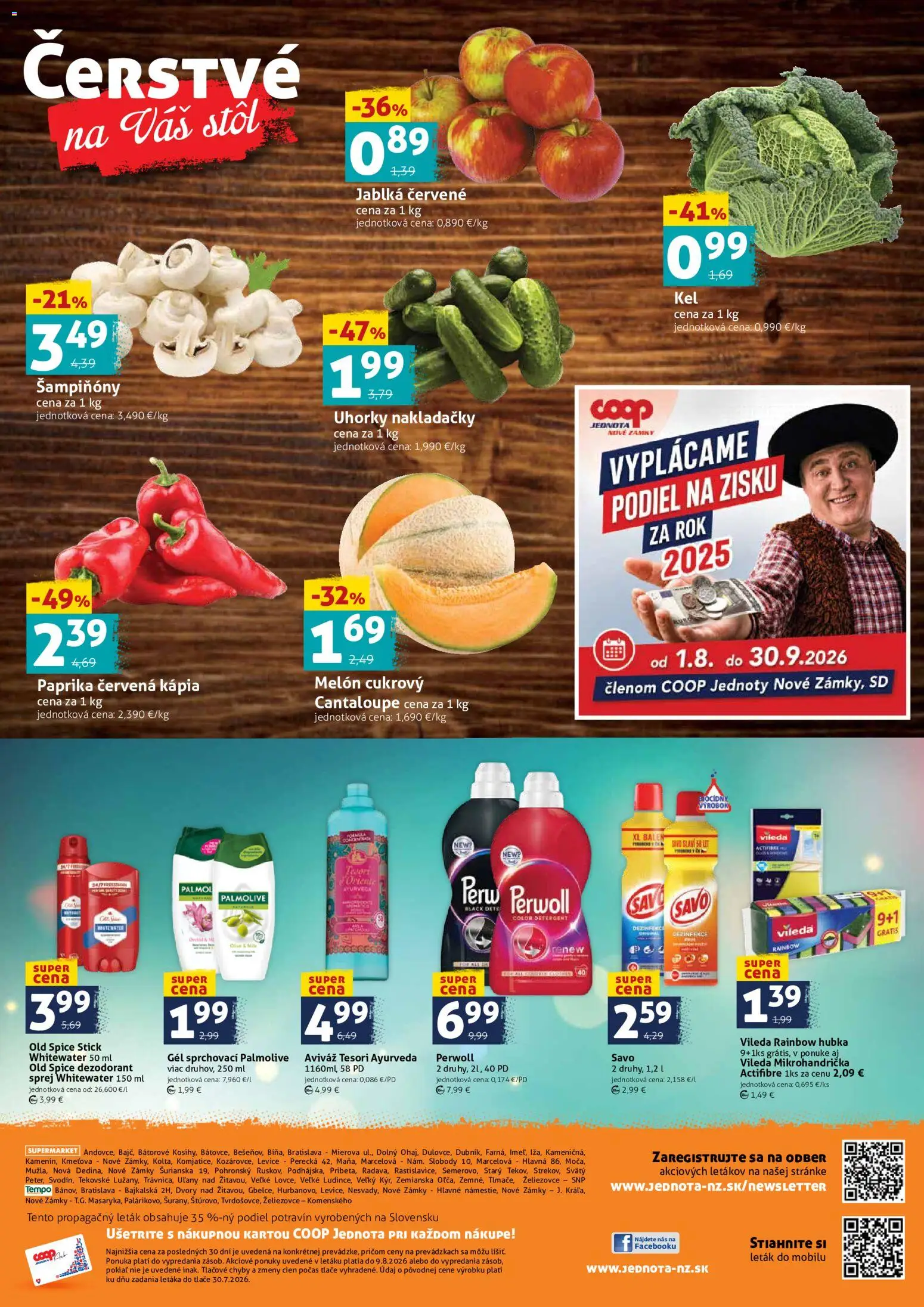 Nové COOP Jednota akcie – leták je platný od 07.08.2026 | Strana: 4 | Produkty: Stôl, Jablká, Aviváž, Uhorky