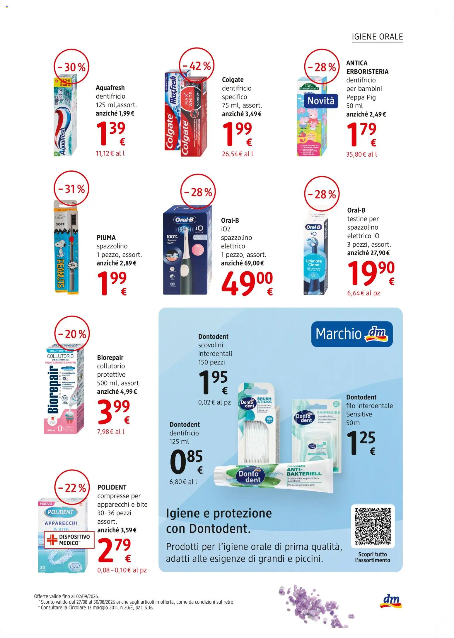 Volantino dm drogerie markt del 27/08/2026 | Pagina: 9 | Prodotti: Dentifricio, Spazzolino, Filo interdentale, Latte