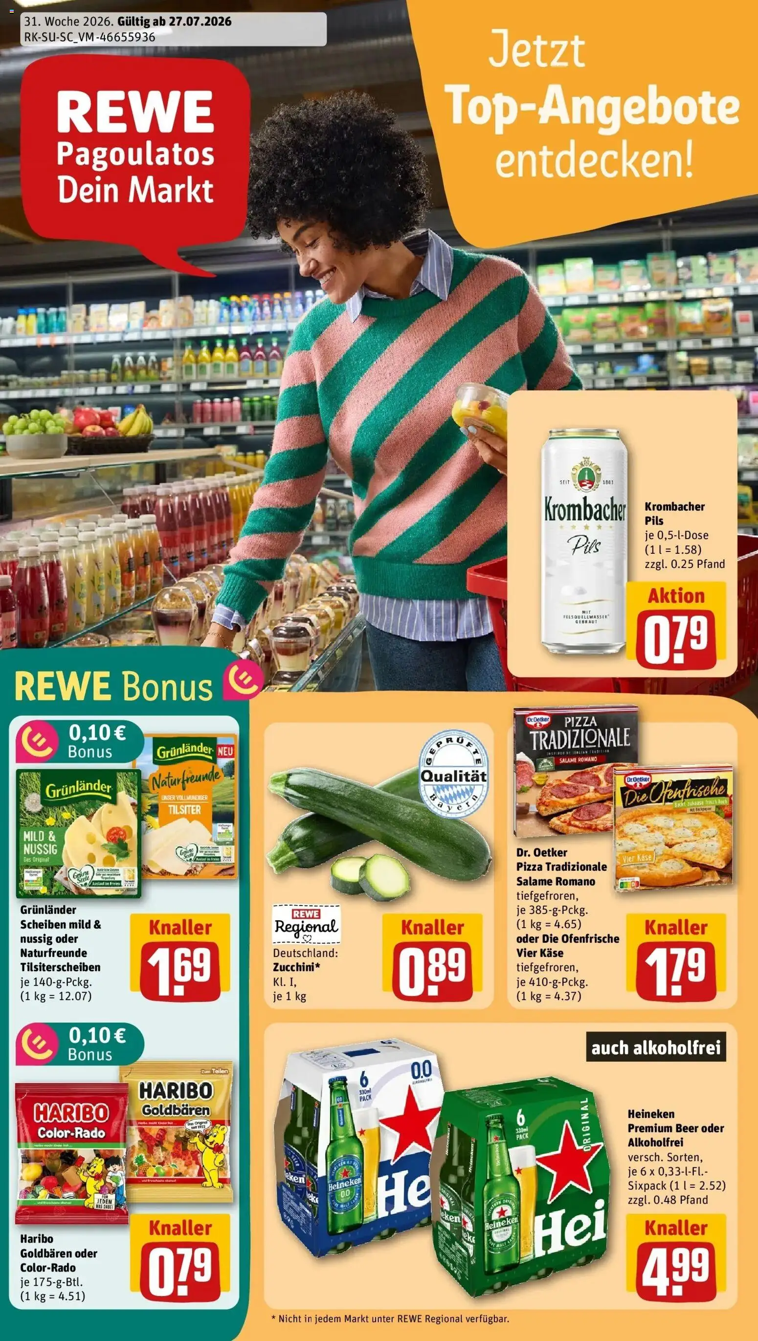 Rewe Prospekt München – gültig ab 27.07.2026 | Seite: 1 | Produkte: Haribo, Käse, Grunlander, Krombacher
