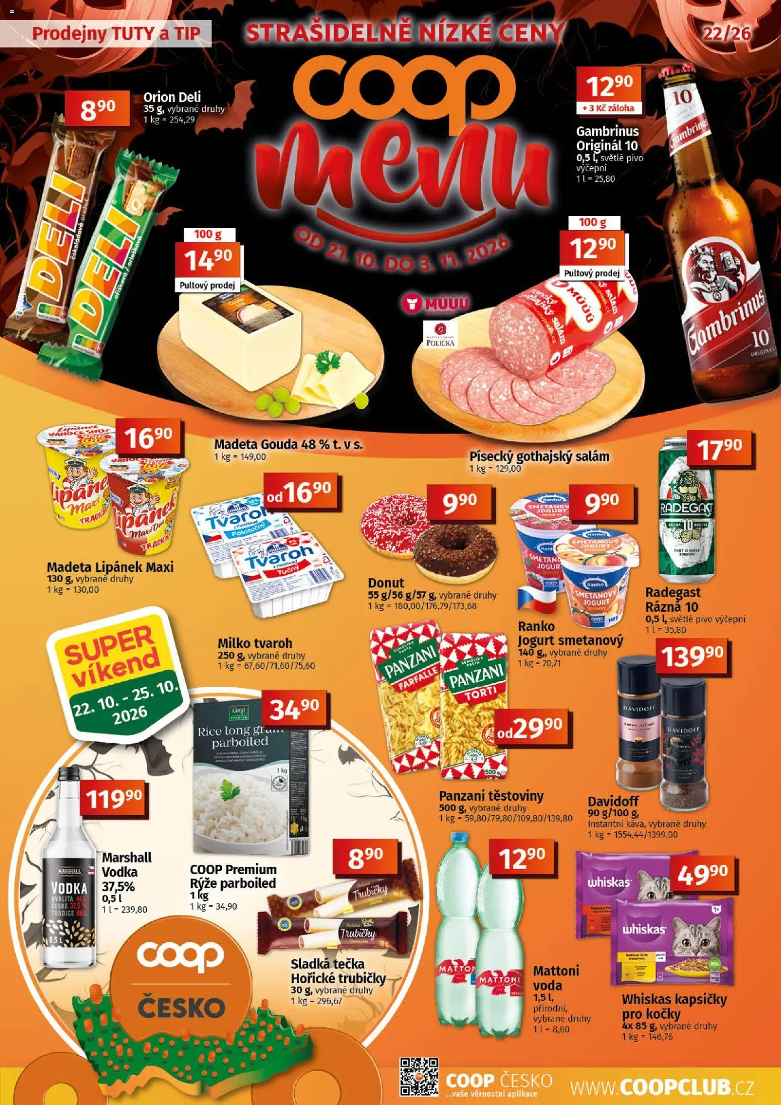 Coop leták - Tuty od 21.10.2026 | Strana: 1 | Produkty: Jogurt, Rýže, Gothajský salám, Radegast