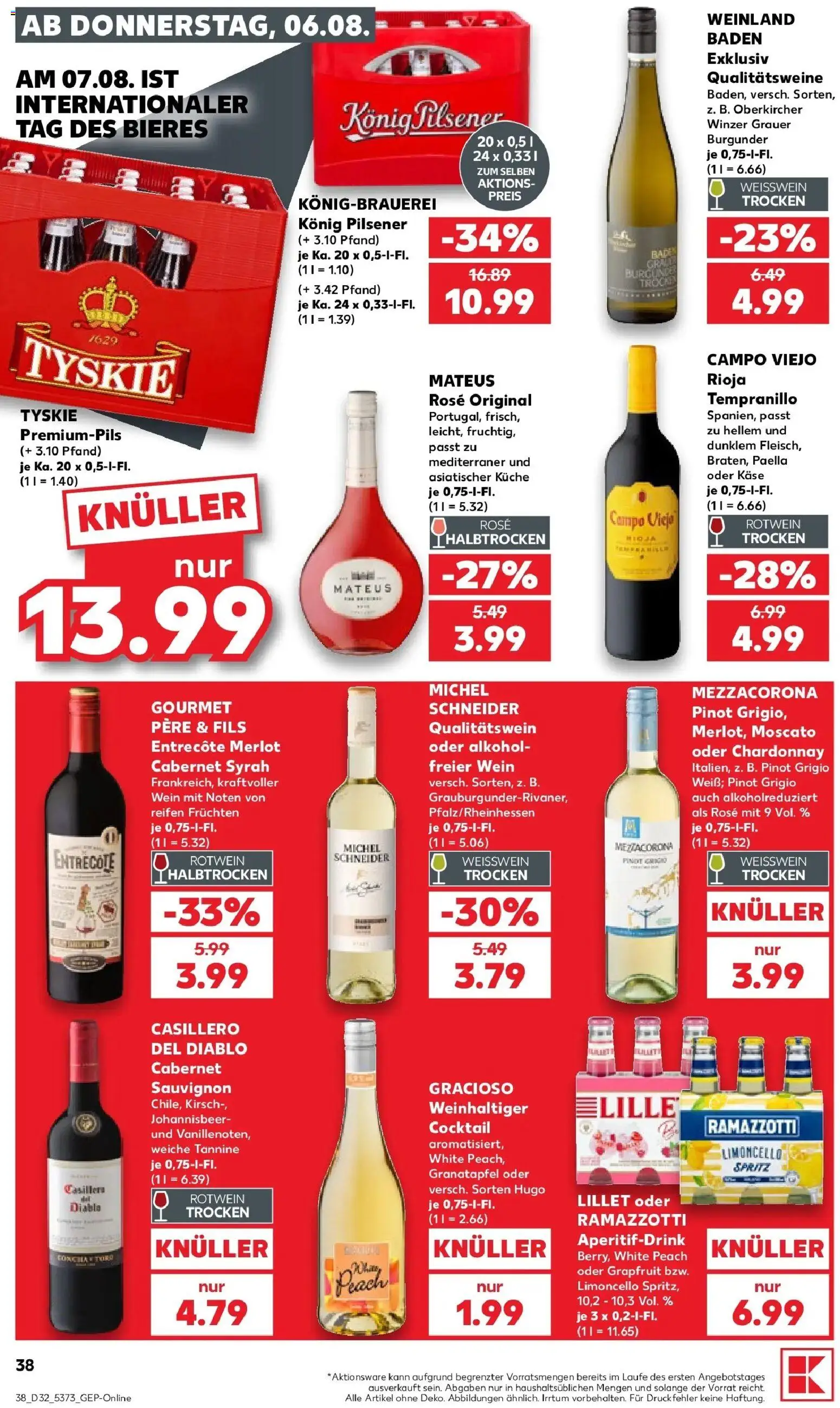 Prospekt Kaufland ab 06.08.2026 » Angebote Online zum Blättern | Seite: 38 | Produkte: Tyskie, Konig pilsener, Küche, Entrecote