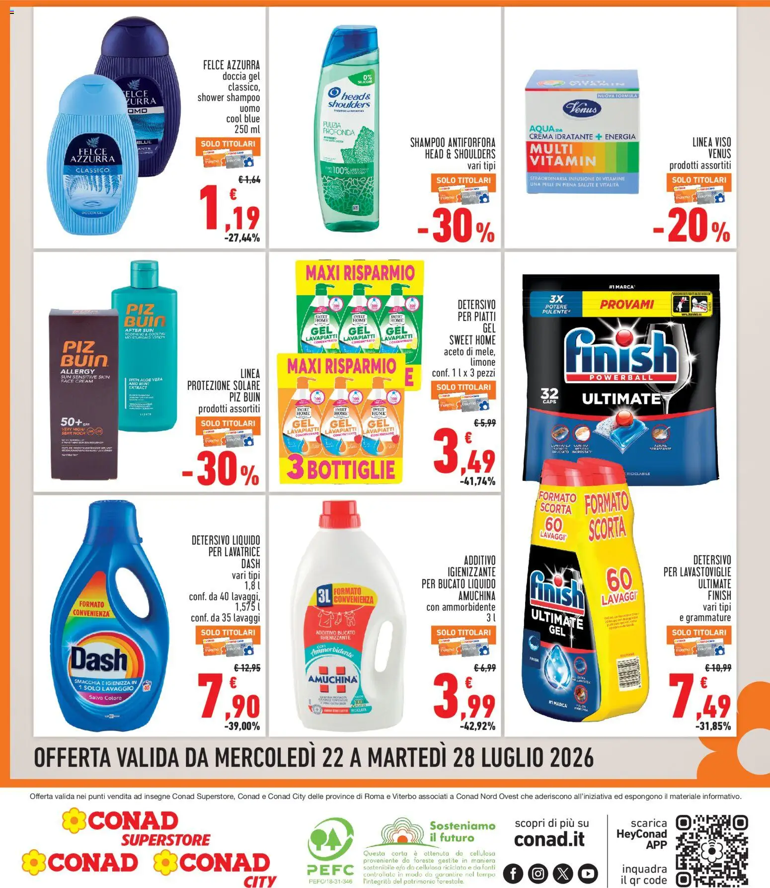 Volantino Conad del 22/07/2026 | Pagina: 8 | Prodotti: Shampoo, Limone, Lavatrice, Infusione