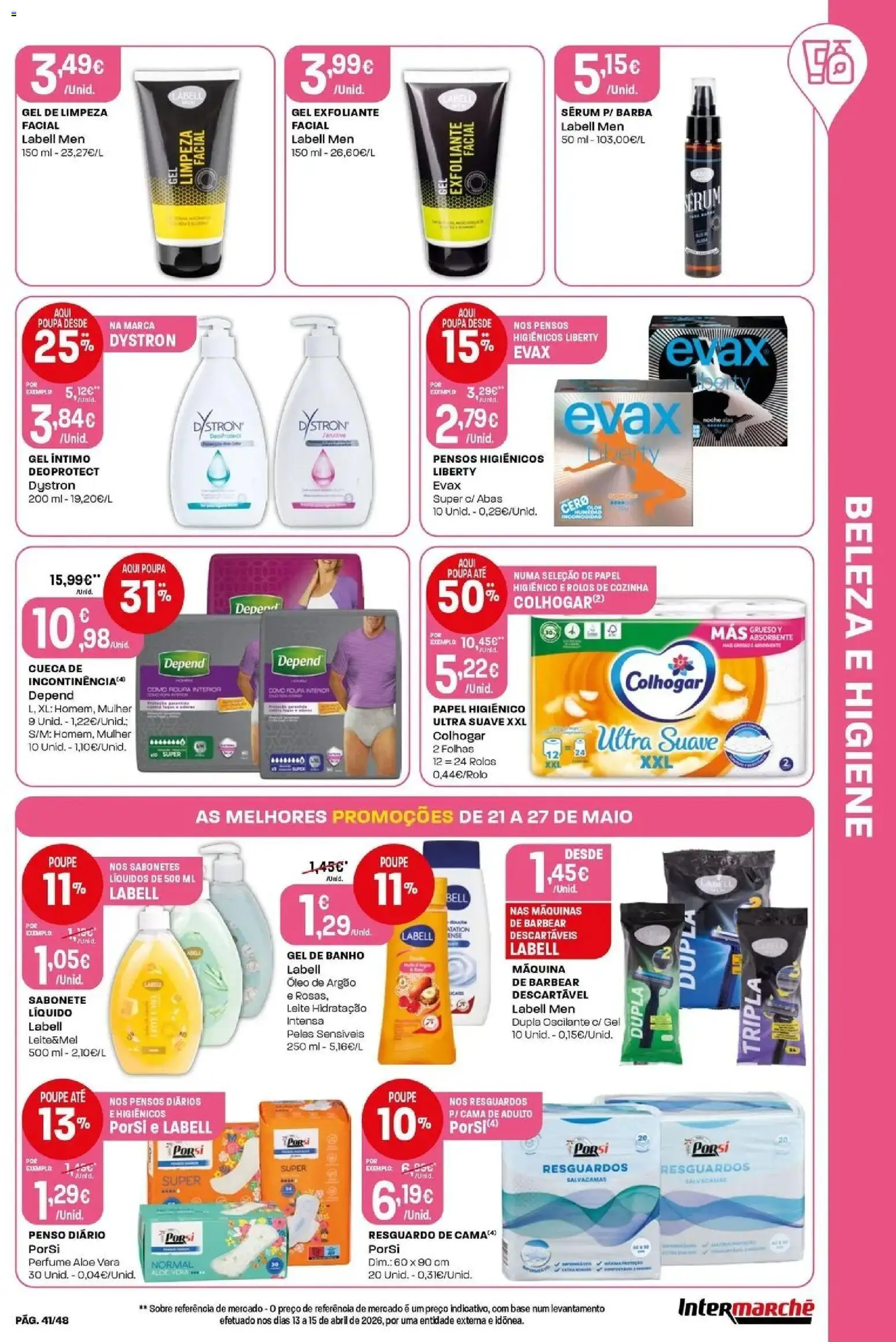 Intermarché - Isto é que são preços BAIXOS! │ válido de 21.05.2026 | Página: 41 | Produtos: Papel higiénico, Gel de banho, Base, Leite