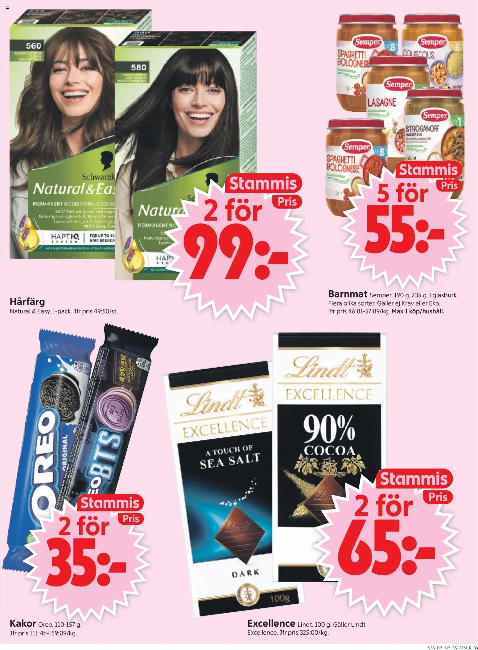 ICA Supermarket reklamblad aktuell från 24/08/2026 | Sida: 3 | Produkter: Barnmat, Salt, Hårfärg, Oreo