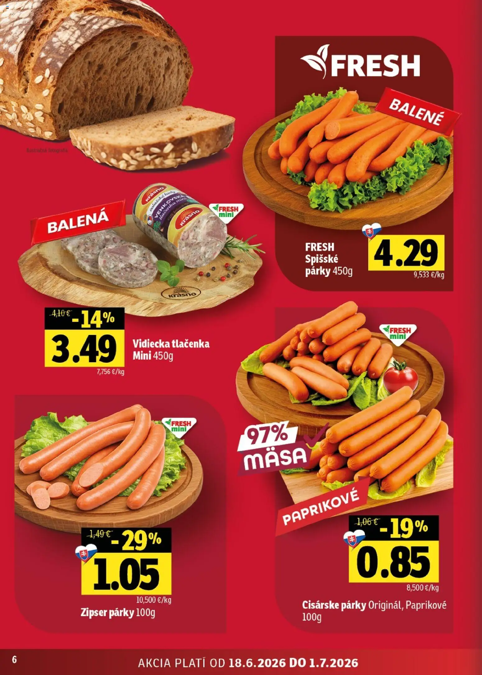 Nové Fresh akcie – leták je platný od 18.06.2026 | Strana: 6 | Produkty: Párky