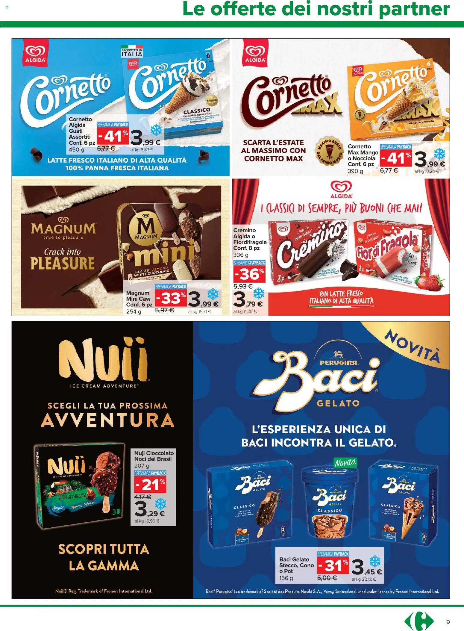 Volantino Carrefour del 02/07/2026 | Pagina: 9 | Prodotti: Cornetto, Panna, Latte, Noci