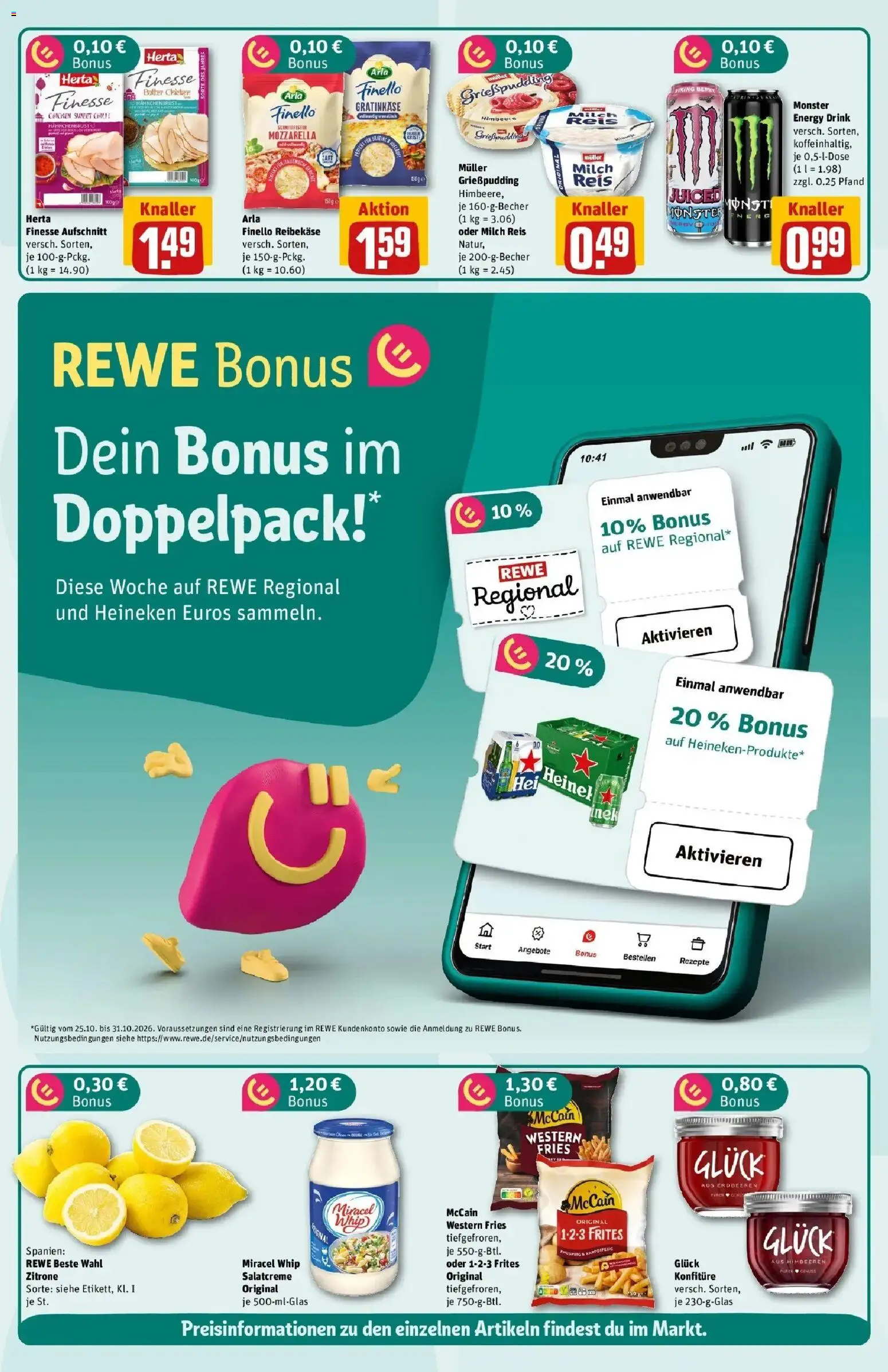 REWE Prospekt ab 26.10.2026 zum Blättern » Angebote | Seite: 2 | Produkte: Mozzarella, McCain, Erdbeeren, Herta finesse