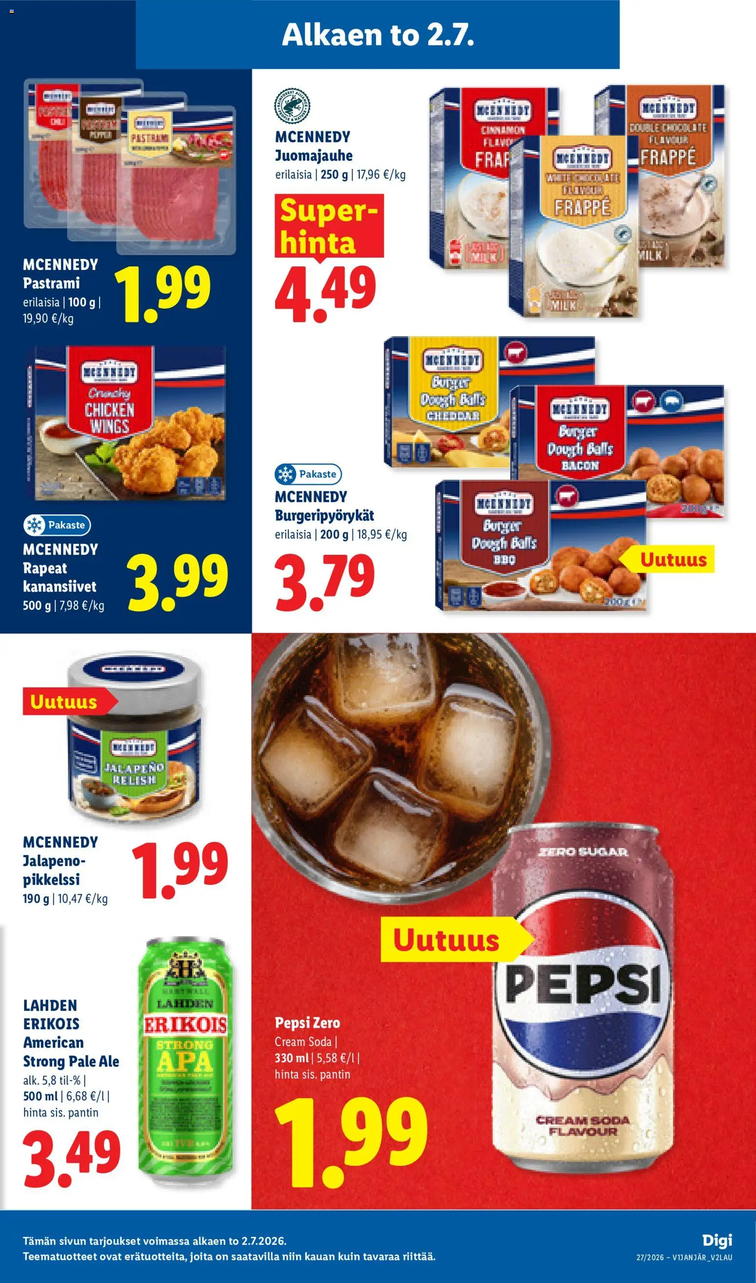 Lidl tarjoukset - Helsinki – voimassa 02/07/2026 alkaen | Sivu: 11 | Tuotteet: Kanansiivet, Cheddar, Pepsi