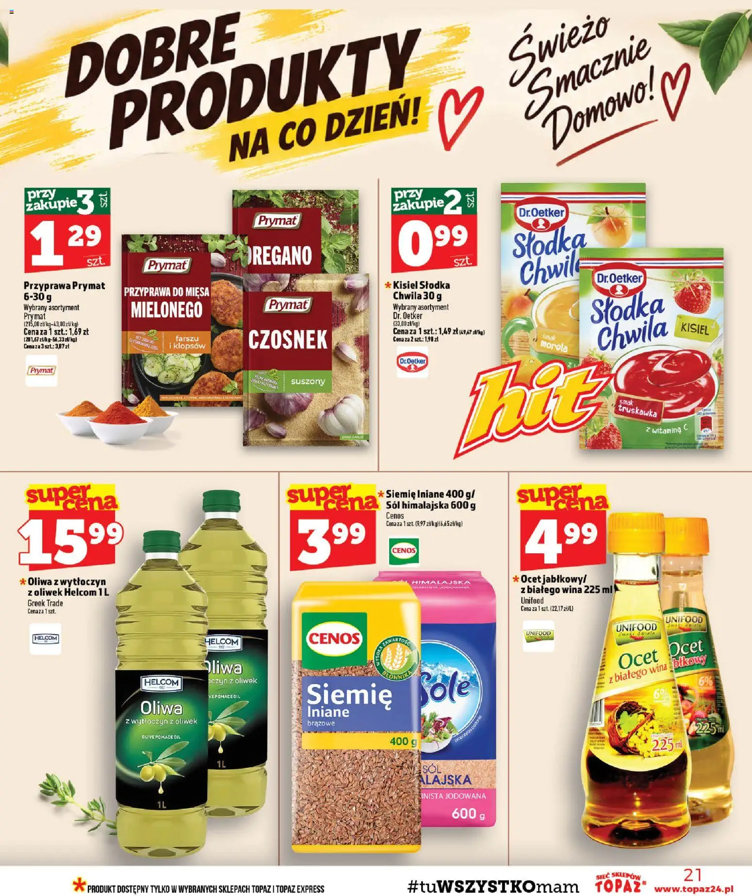 Topaz gazetka - MAZ od 08.10.2026 | Strona: 21 | Produkty: Czosnek, Ocet, Kisiel, Sól
