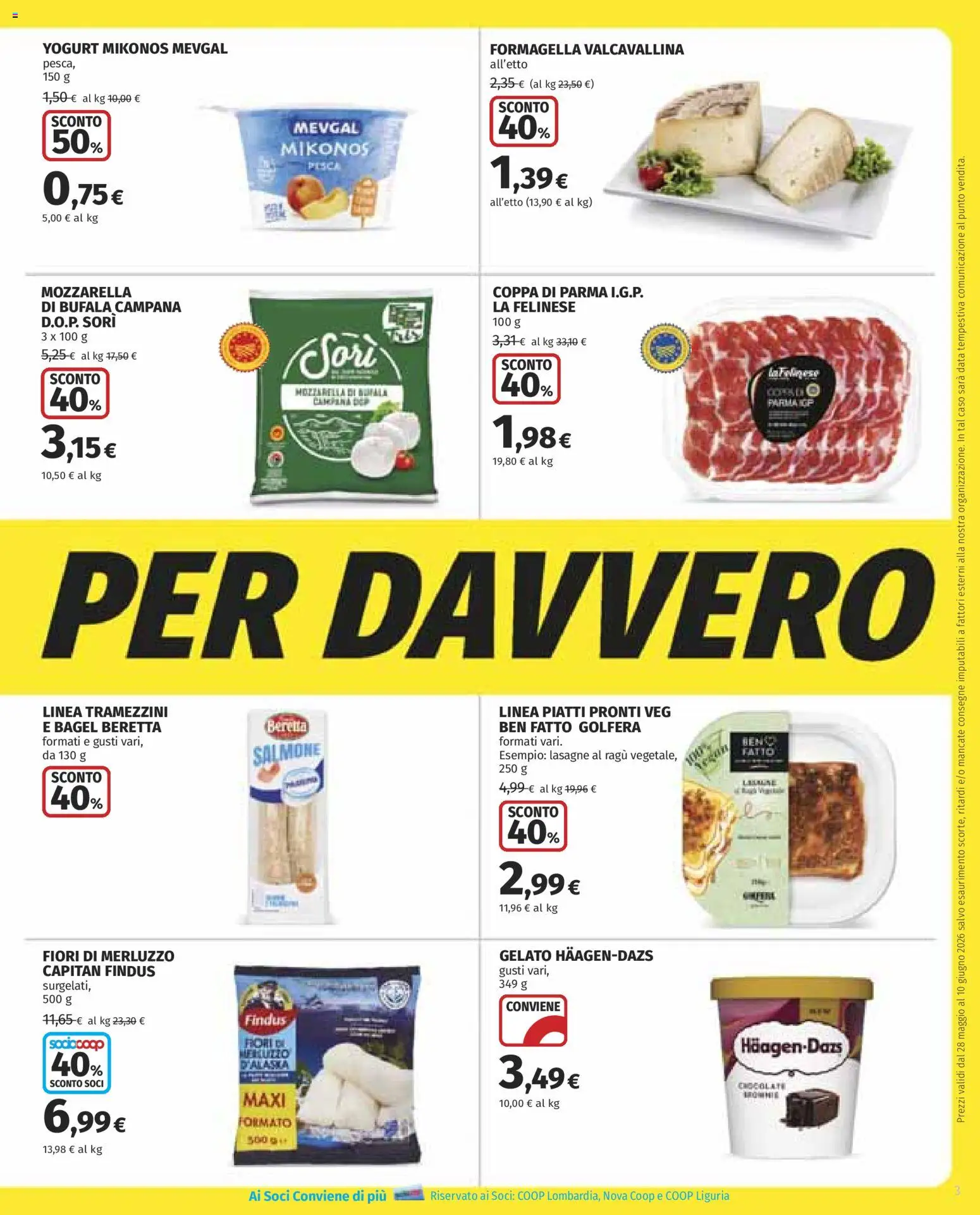 Volantino COOP del 28.05.2026 | Pagina: 3 | Prodotti: Yogurt, Salmone, Merluzzo, Gelato
