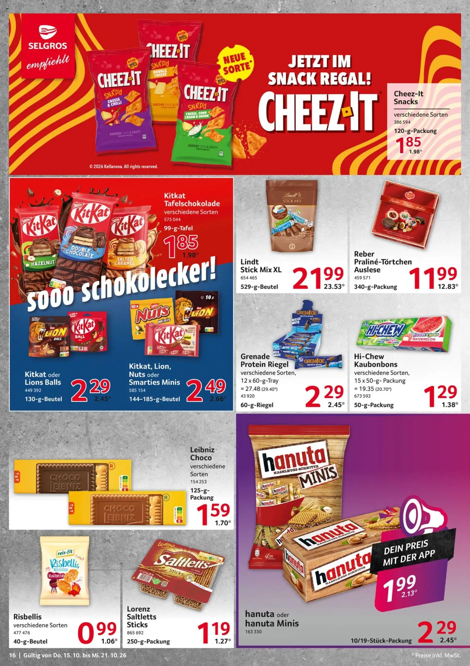 Selgros Prospekt – gültig ab 15.10.2026 | Seite: 16 | Produkte: Regal, Smarties, Reis, Lindt