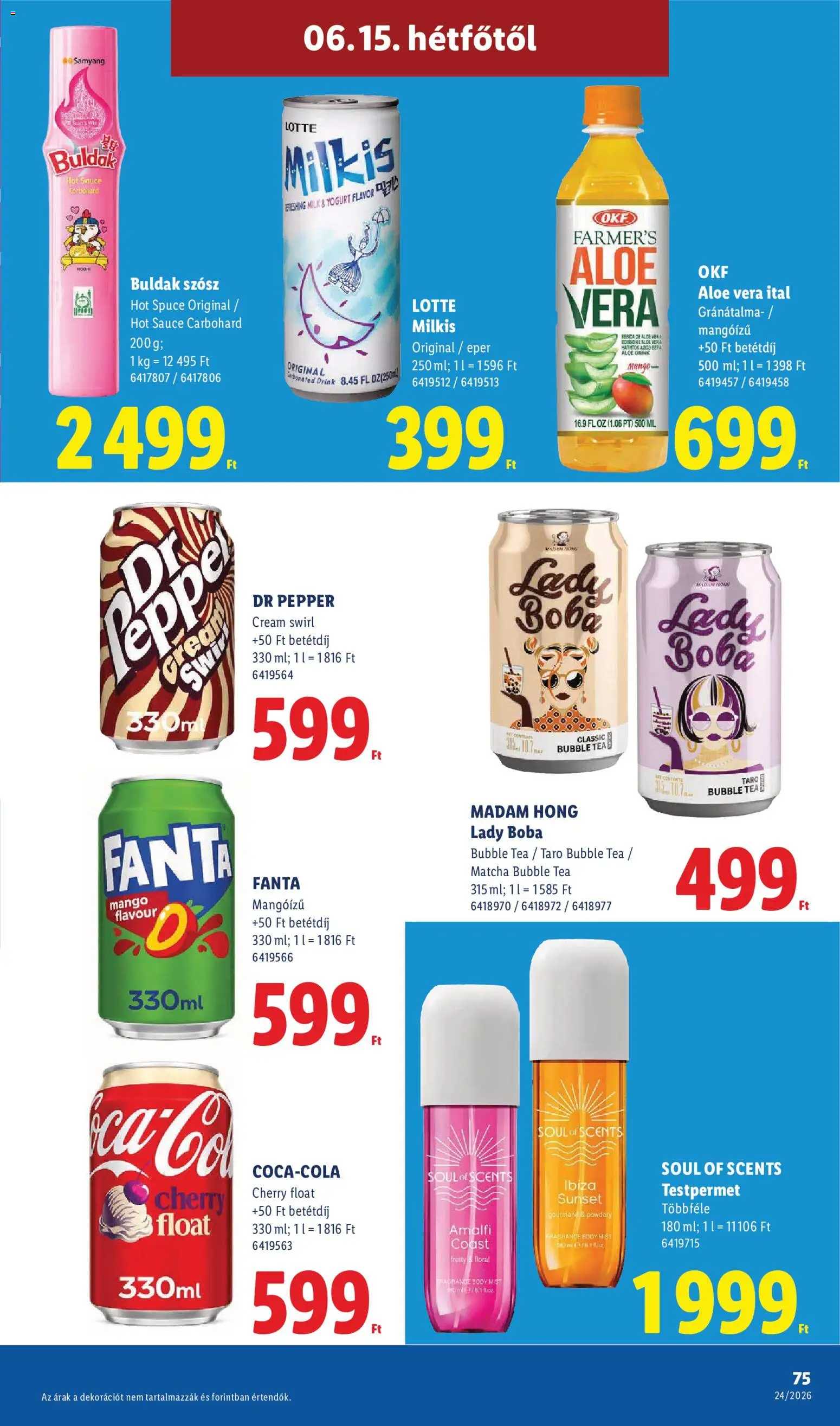 Lidl akciós ujság - amely érvényes a következő dátumtól: 11.06.2026 | Oldal: 75 | Termékek: Testpermet, Tea, Eper, Szósz