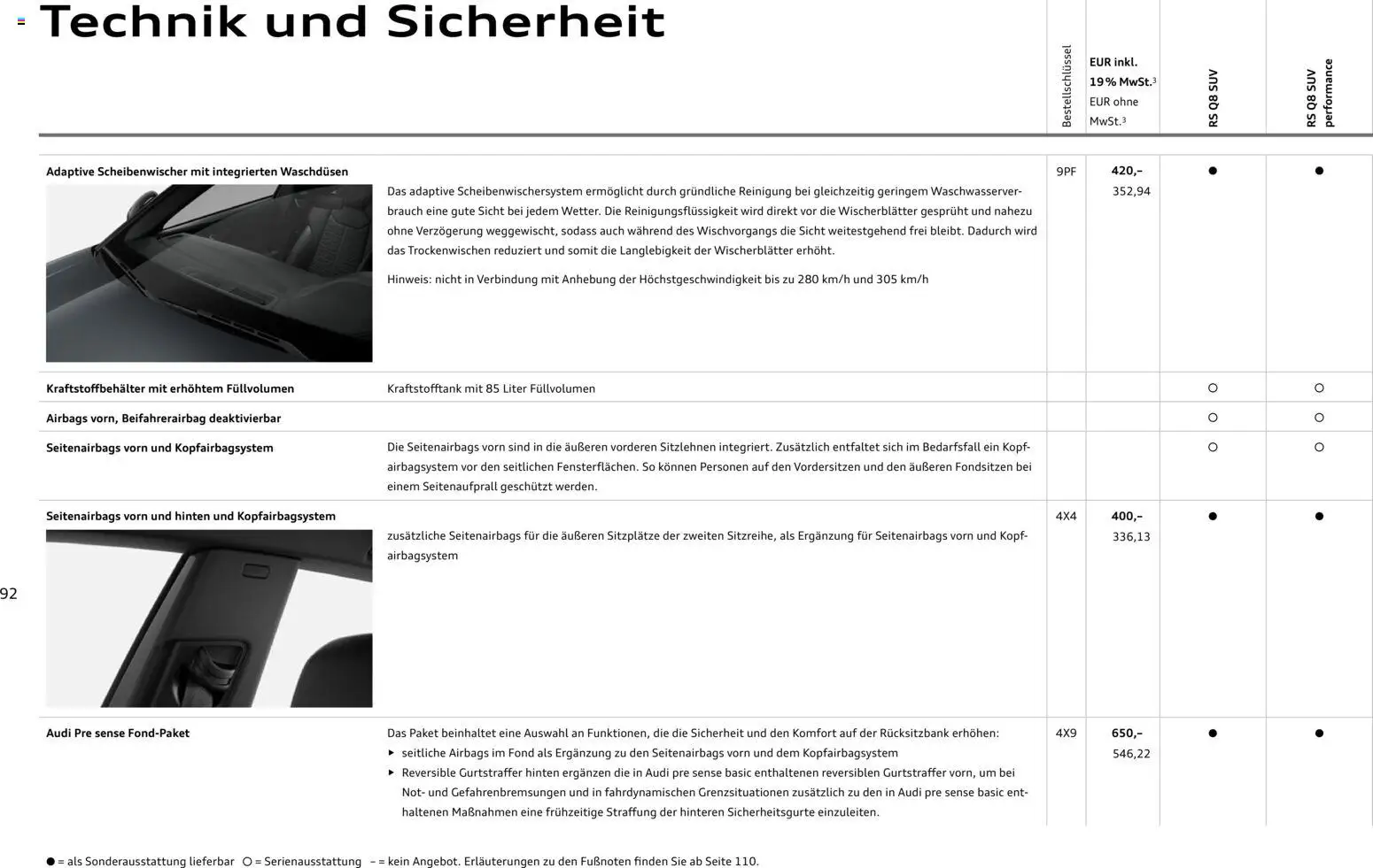 Audi RS Q8 / RS Q8 performance – gültig ab 27.11.2025 | Seite: 92