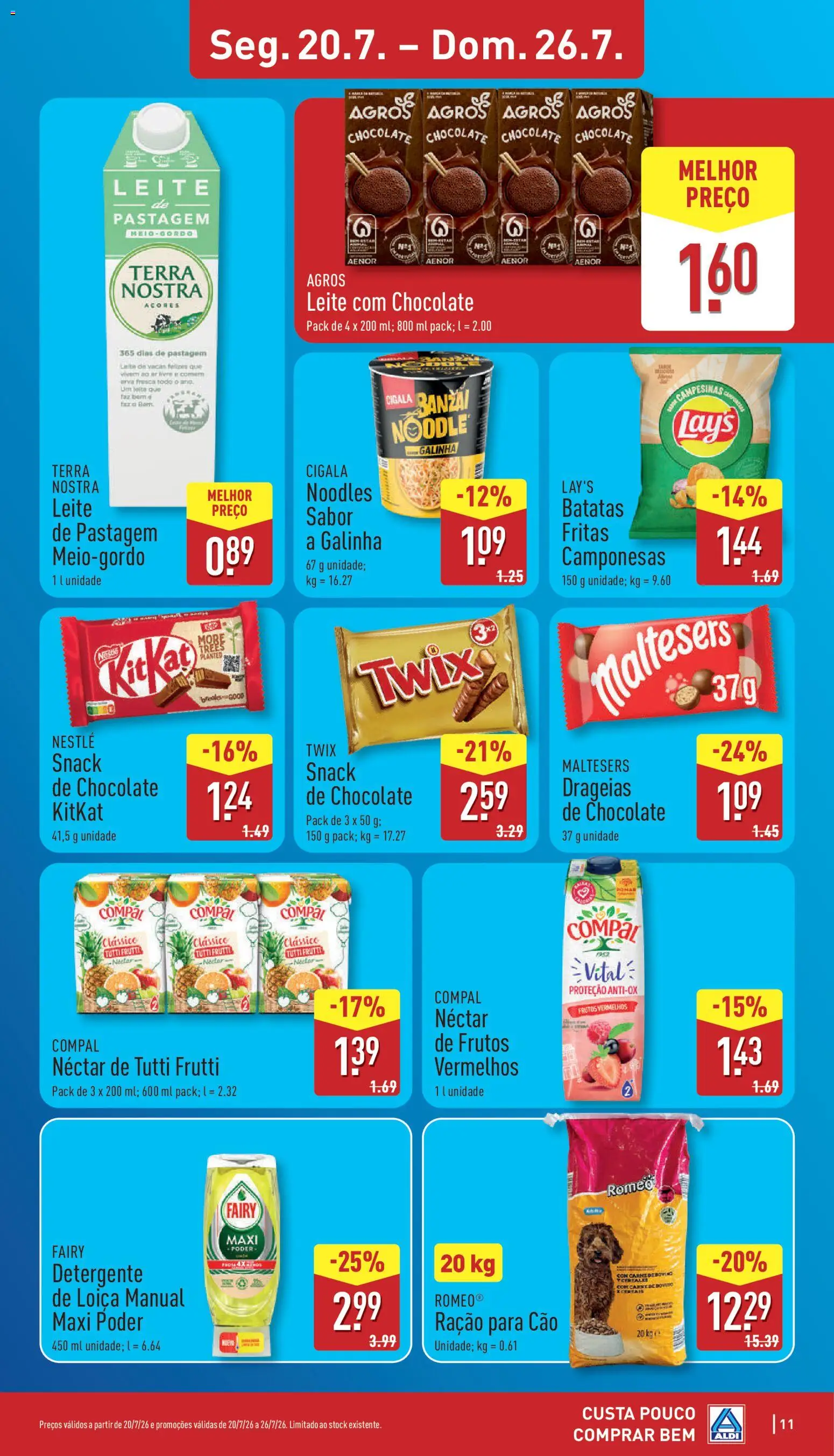 Aldi folheto │ válido de 20/07/2026 | Página: 11 | Produtos: Ração, Leite, Carne, Batatas fritas