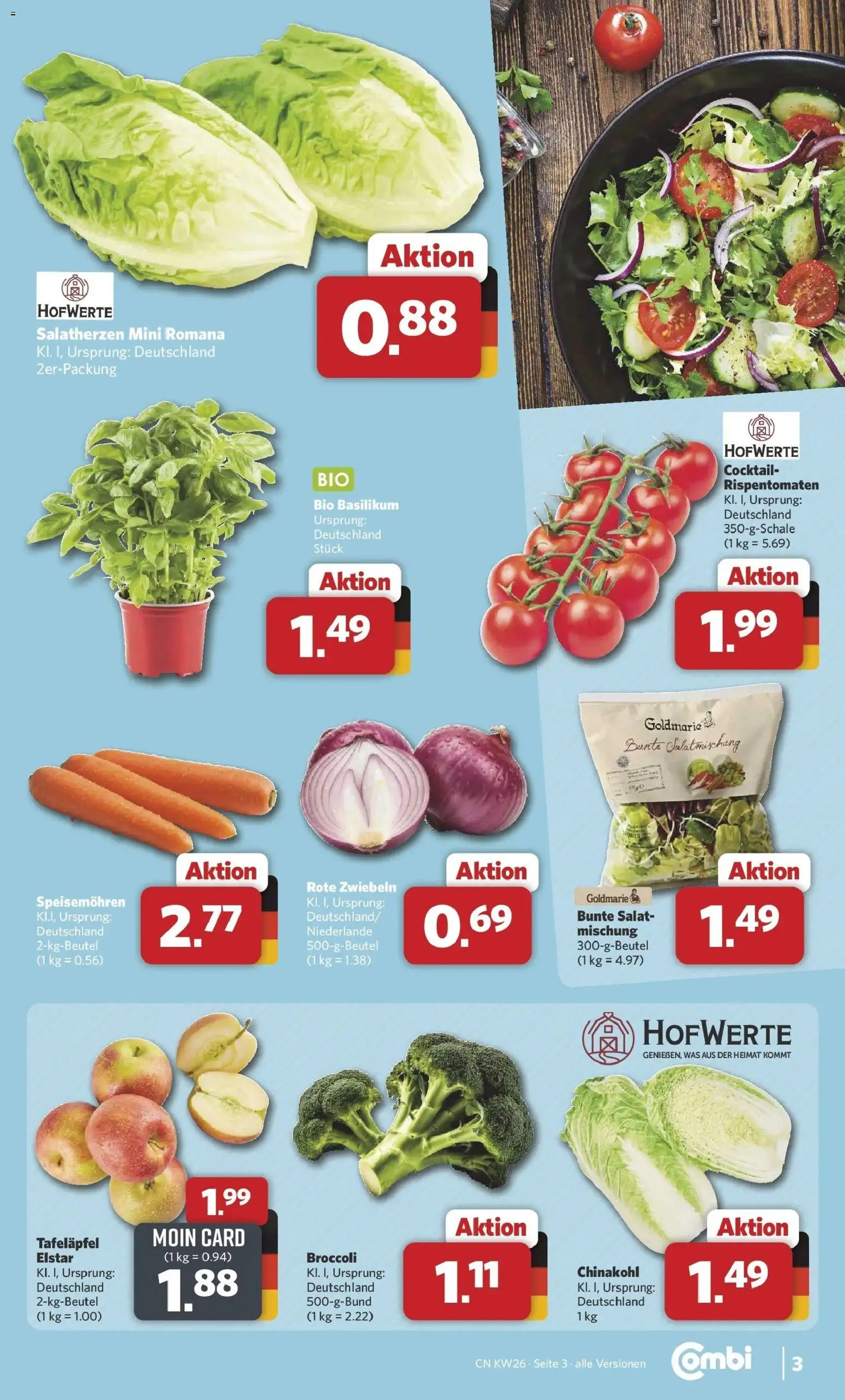 Combi Prospekt Celle – gültig ab 22.06.2026 | Seite: 3 | Produkte: Zwiebeln, Chinakohl, Salat