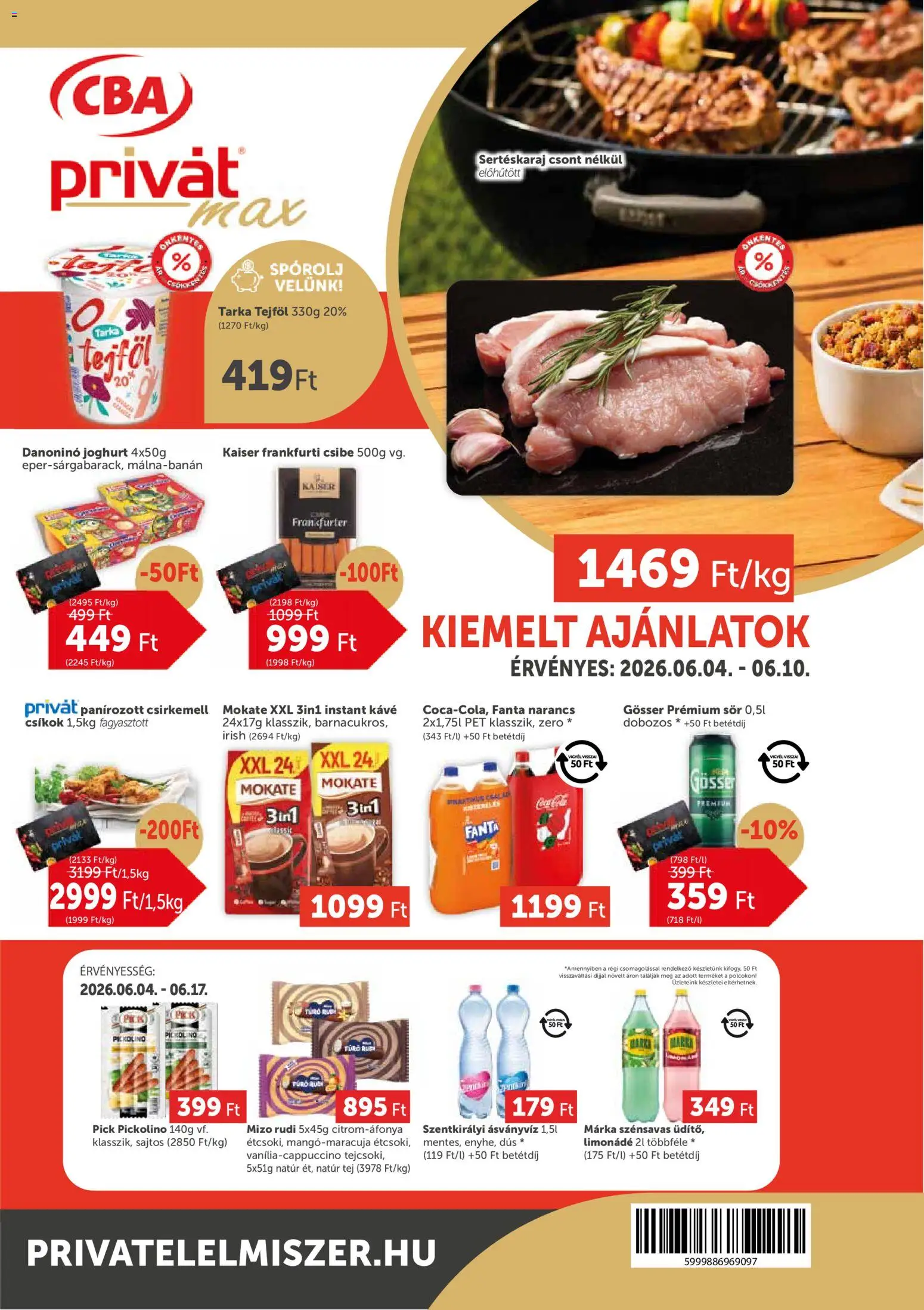 PRIVÁT akciós ujság - amely érvényes a következő dátumtól: 04.06.2026 | Oldal: 1 | Termékek: Limonádé, Joghurt, Ásványvíz, Csirkemell