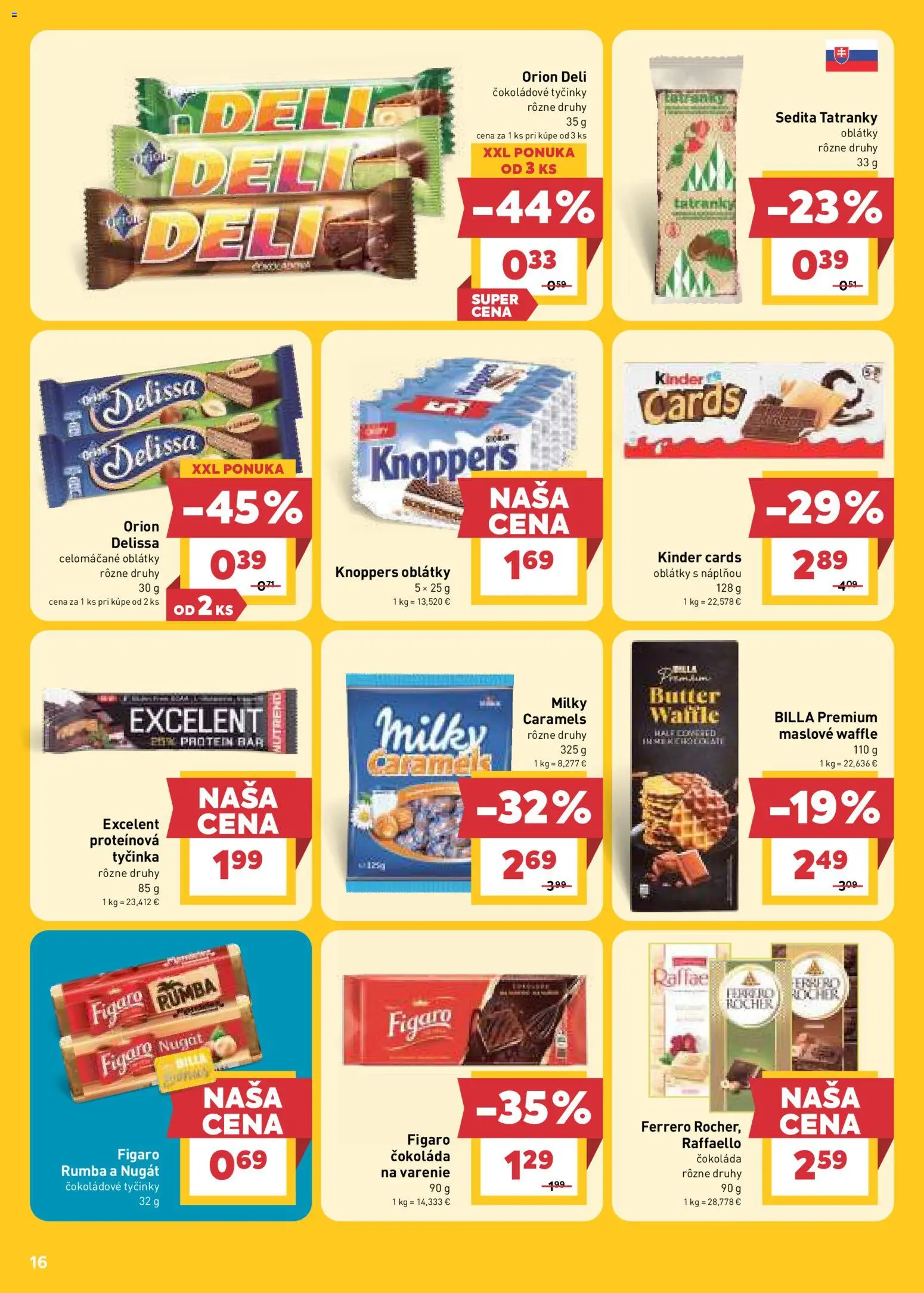 Nové Billa akcie – leták je platný od 05.08.2026 | Strana: 16 | Produkty: Protein, Kinder, Oblátky, Raffaello