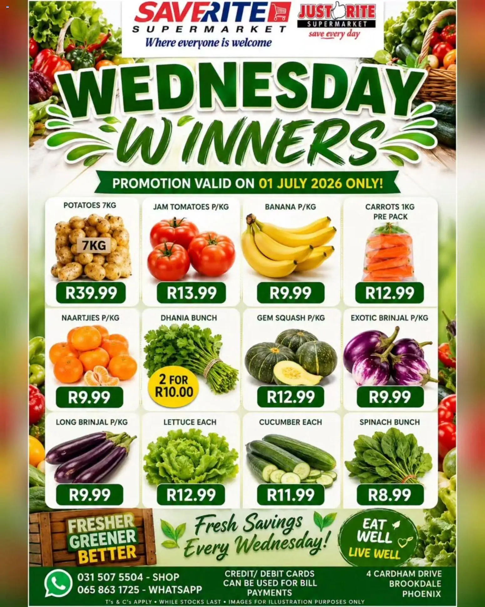 New Saverite catalogue – valid from 01/07/2026 | Page: 1 | Products: Squash, Carrots, Potatoes, Lettuce