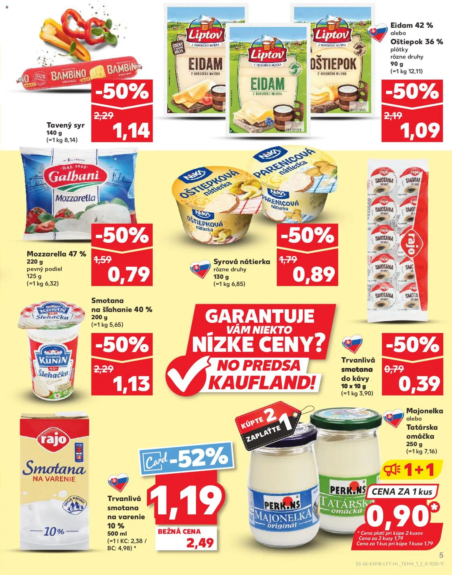 Nové Kaufland akcie – leták je platný od 30.04.2026 | Strana: 5 | Produkty: Eidam, Mozzarella, Omáčka, Smotana na šľahanie
