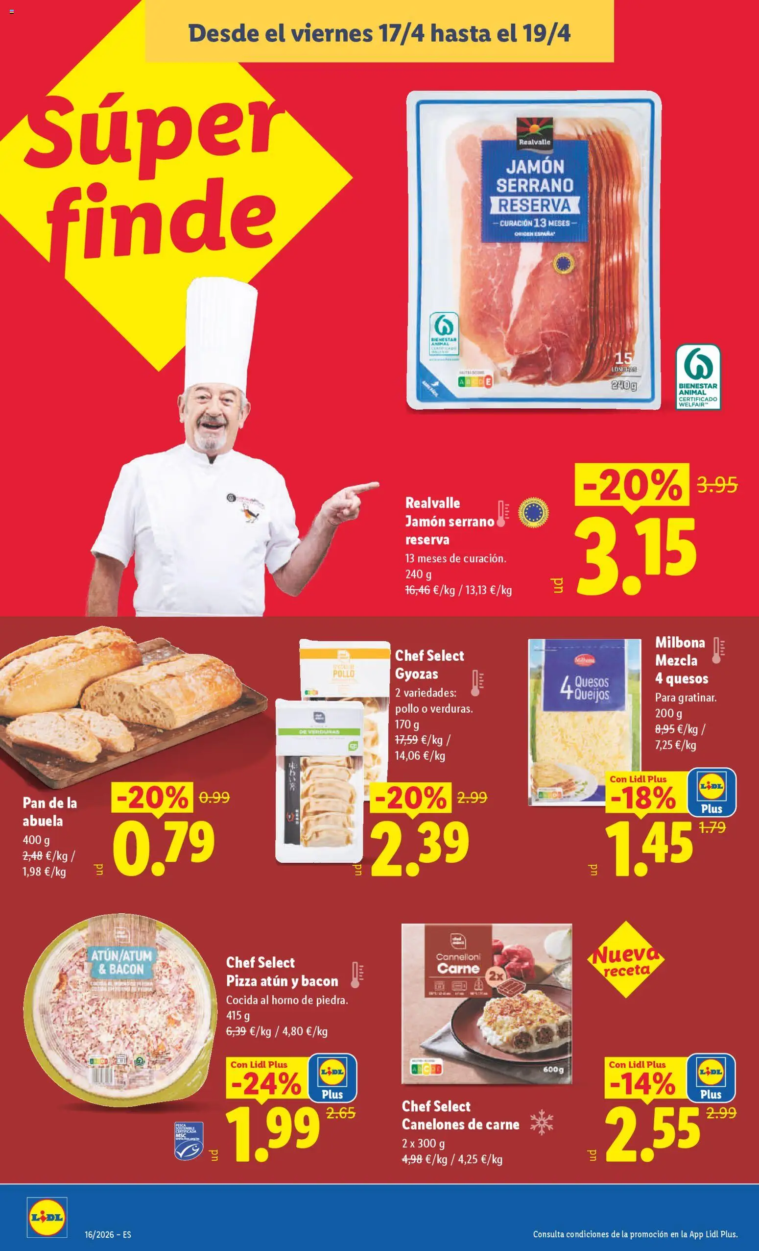 Lidl folleto │ válido desde el 13.04.2026 | Página: 30 | Productos: Jamón serrano, Pan, Pizza, Canelones