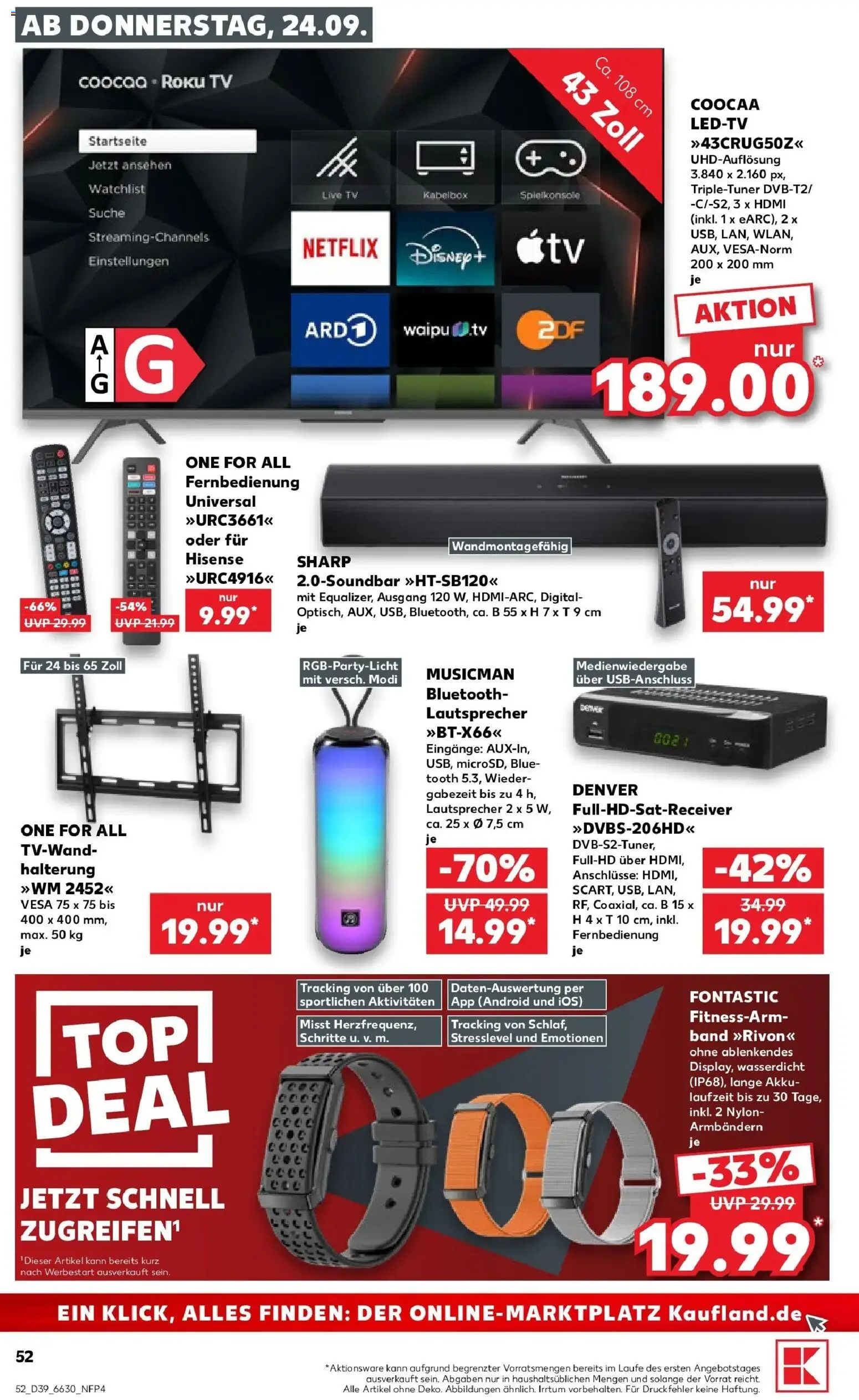 Prospekt Kaufland ab 24.09.2026 » Angebote Online zum Blättern | Seite: 52 | Produkte: Spielkonsole, Lautsprecher, Hisense, TV