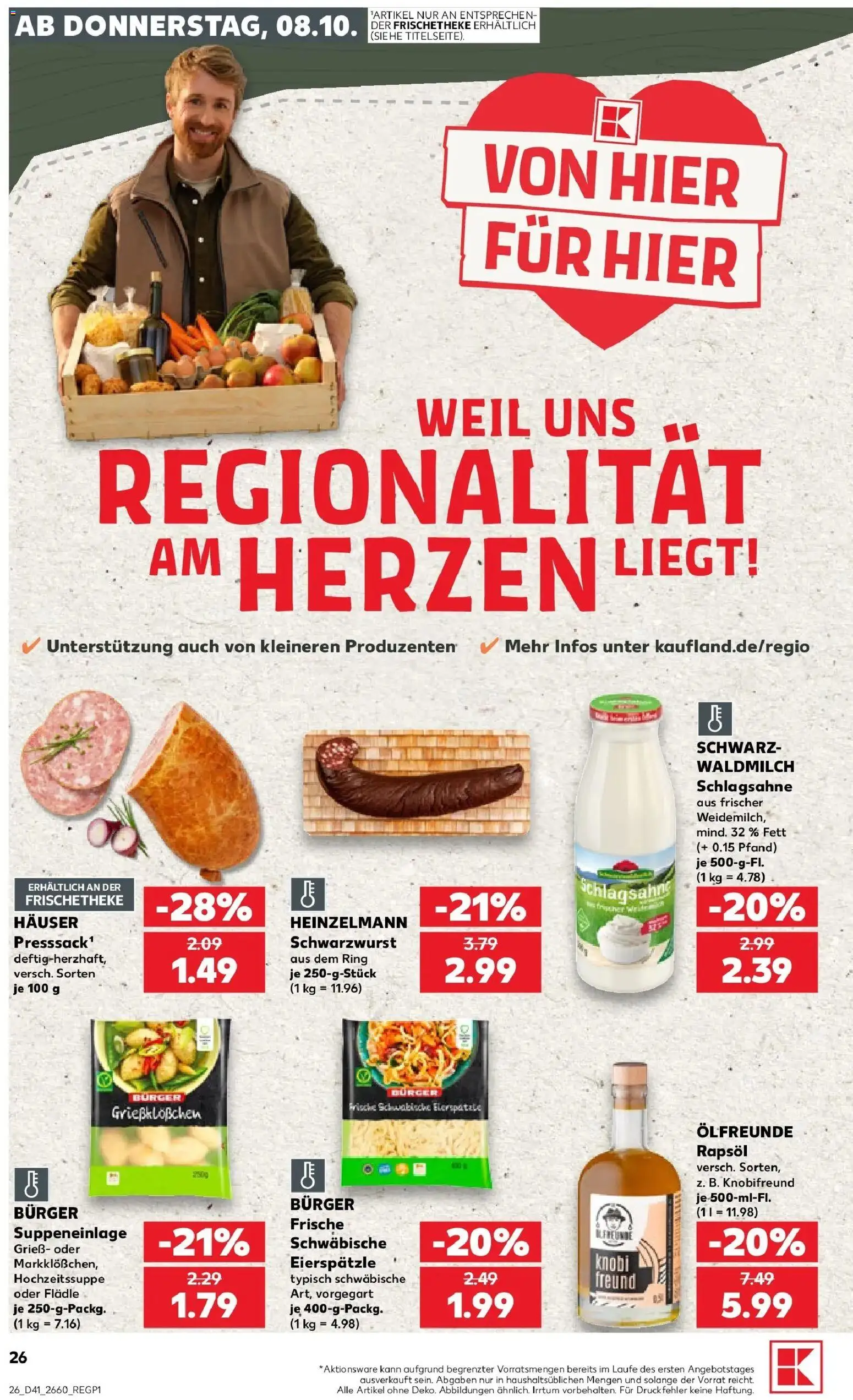 Prospekt Kaufland ab 05.10.2026 » Angebote Online zum Blättern | Seite: 36 | Produkte: Grieß, Schlagsahne, Rapsöl, Burger
