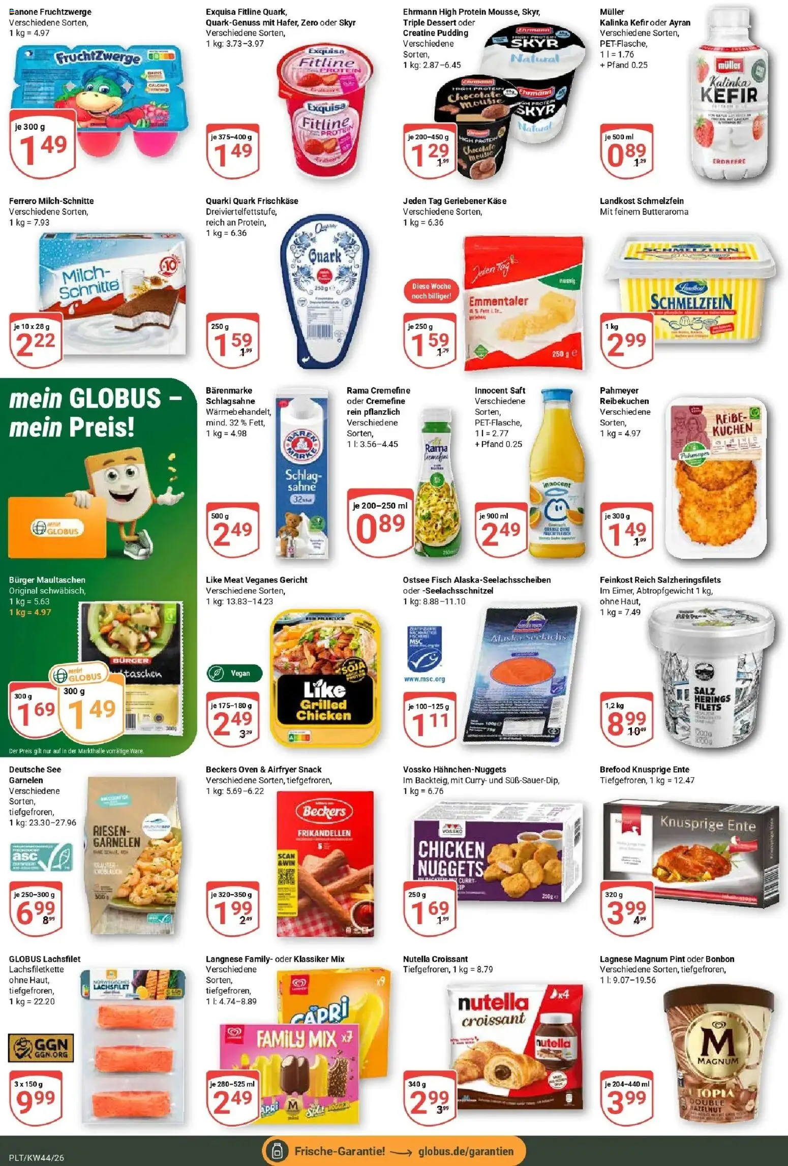 Globus Prospekt Plattling (ab 26.10.2026) » Angebote online | Seite: 8 | Produkte: Milch, Käse, Like meat, Sahne