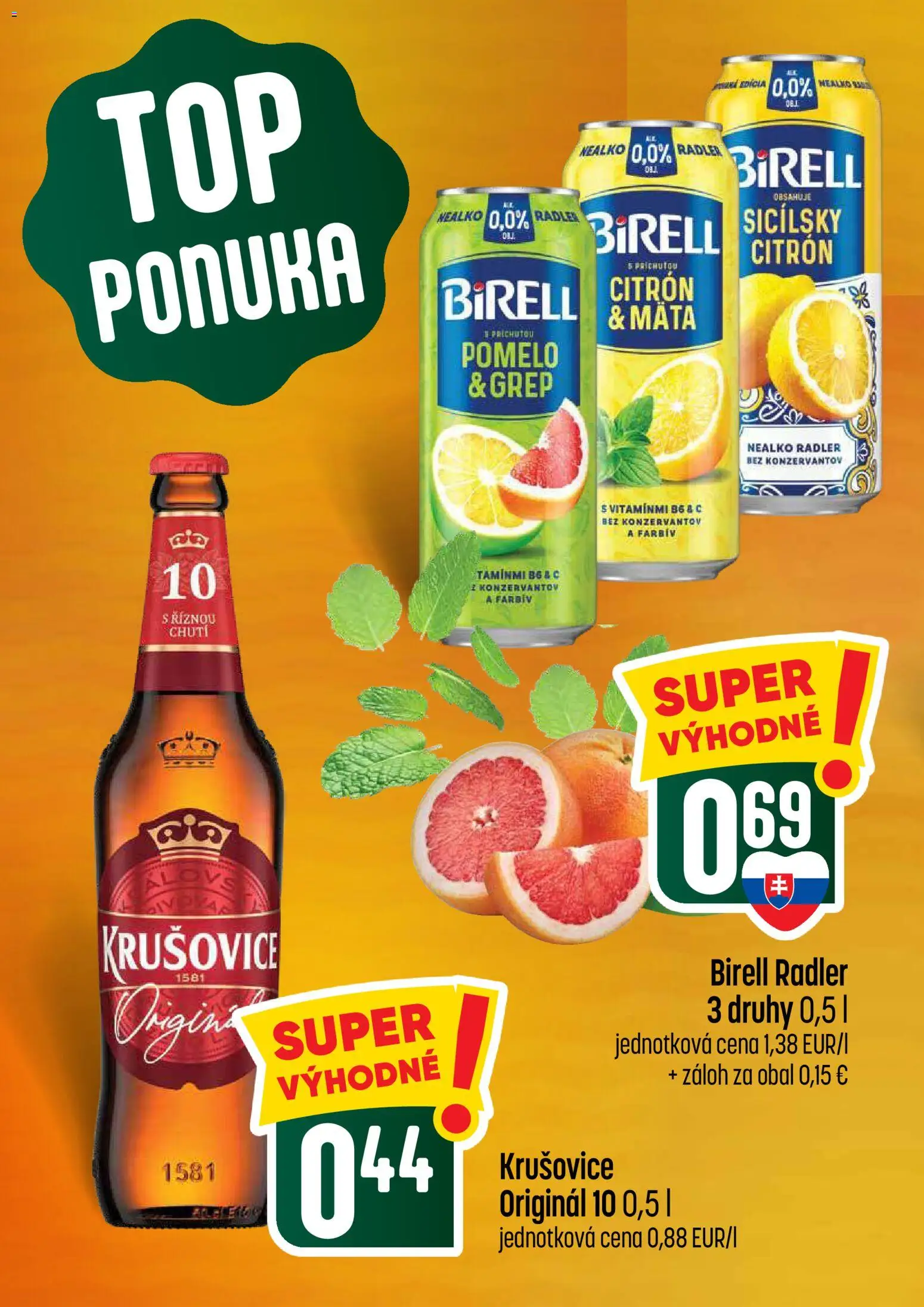 Nové COOP Jednota akcie – leták je platný od 02.07.2026 | Strana: 4 | Produkty: Birell, Radler, Krušovice, Grep