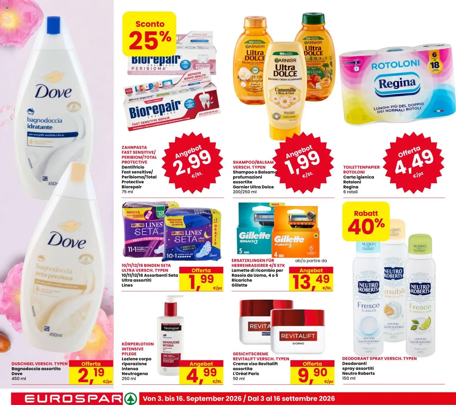 Volantino Eurospar del 03/09/2026 | Pagina: 18 | Prodotti: Carta igienica, Tè, Latte, Fiori