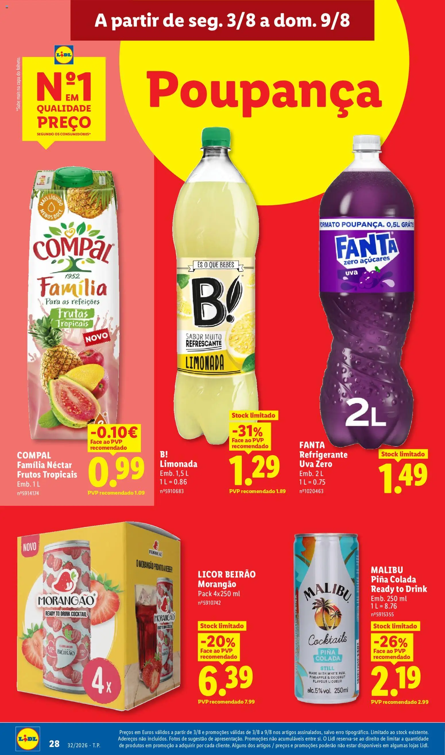 Lidl folheto │ válido de 03/08/2026 | Página: 28 | Produtos: Refrigerante, Malibu, Licor, Cocktails