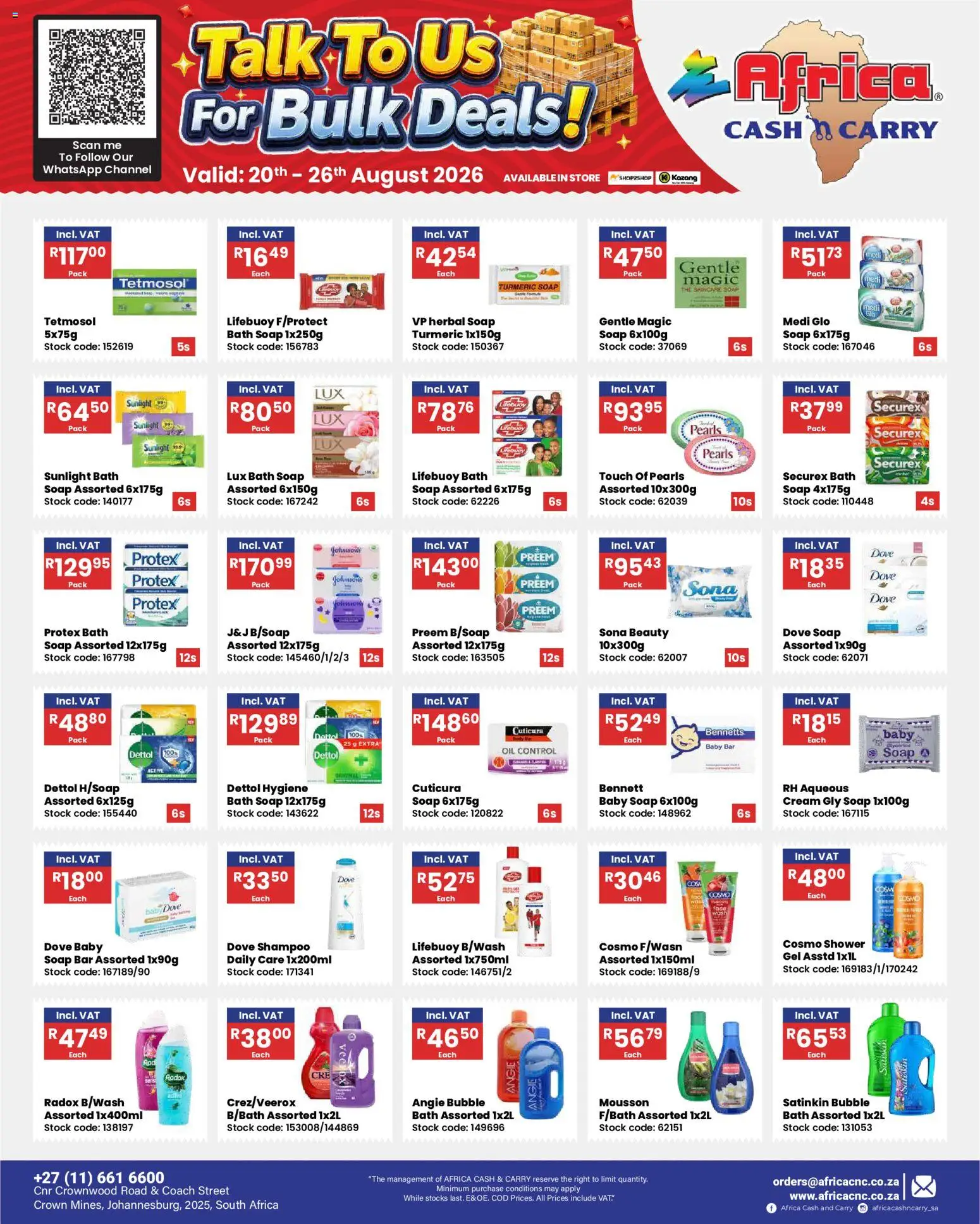 New Africa Cash & Carry catalogue – valid from 20/08/2026 | Page: 8 | Products: Bath, Oil, Shampoo, Soap
