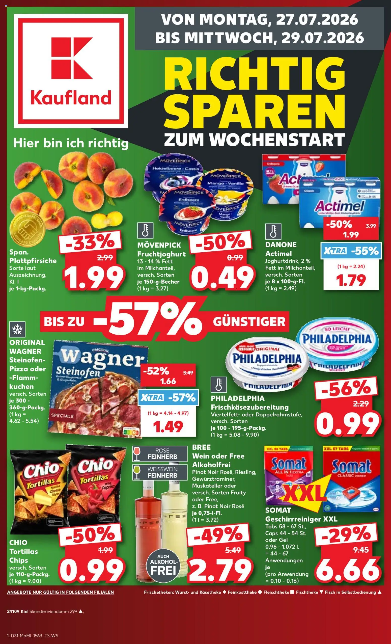 Kaufland Německo leták - Kiel od 27.07.2026 | Strana: 1 | Produkty: Pizza, Philadelphia, Actimel, Somat