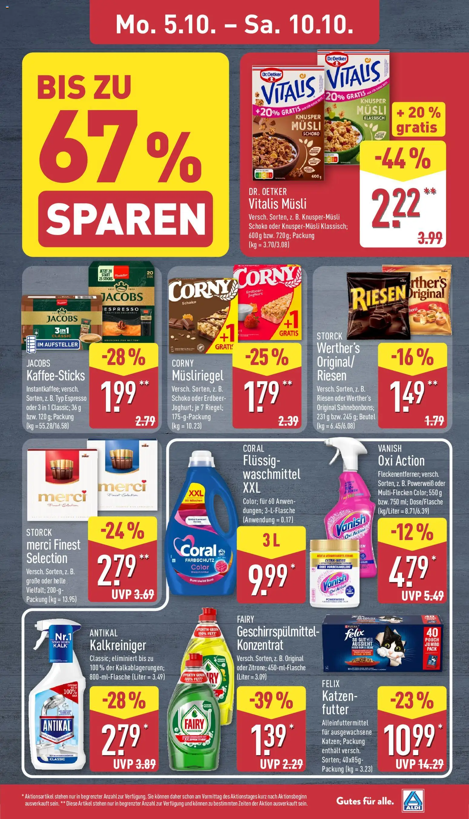 Aldi Prospekt – gültig ab 05.10.2026 | Seite: 9 | Produkte: Musli, Merci, Katzenfutter, Kalk