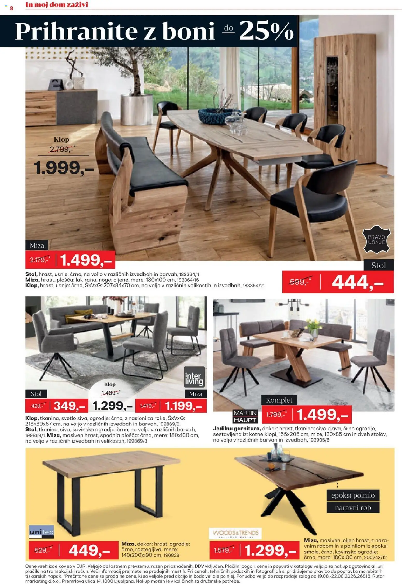 Novi Rutar katalog ponudbe – veljaven od 18.08.2026 | Stran: 8 | Izdelki: Miza, Stol