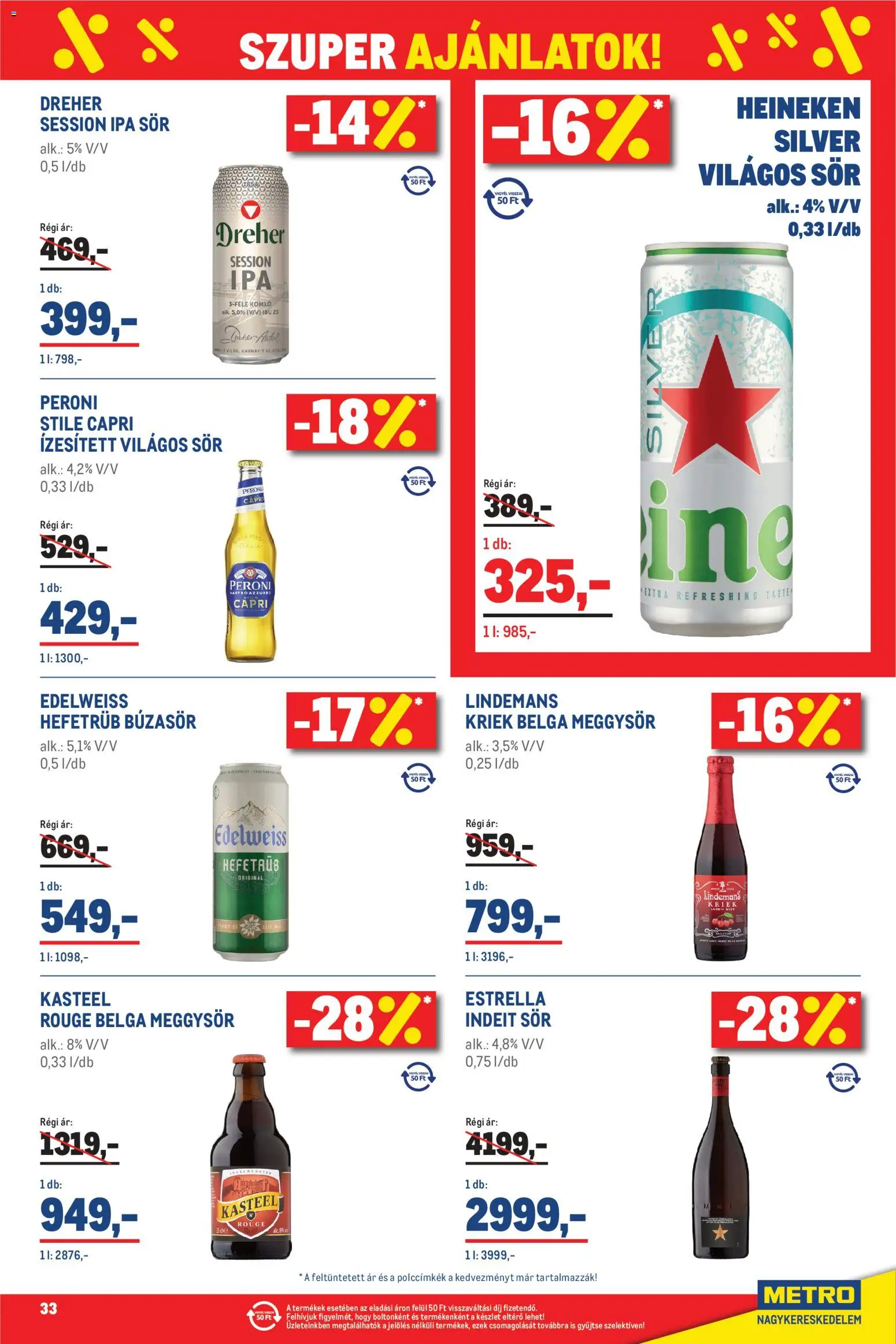 Metro akciós ujság - amely érvényes a következő dátumtól: 01.06.2026 | Oldal: 33 | Termékek: Búzasör, Heineken, Sör