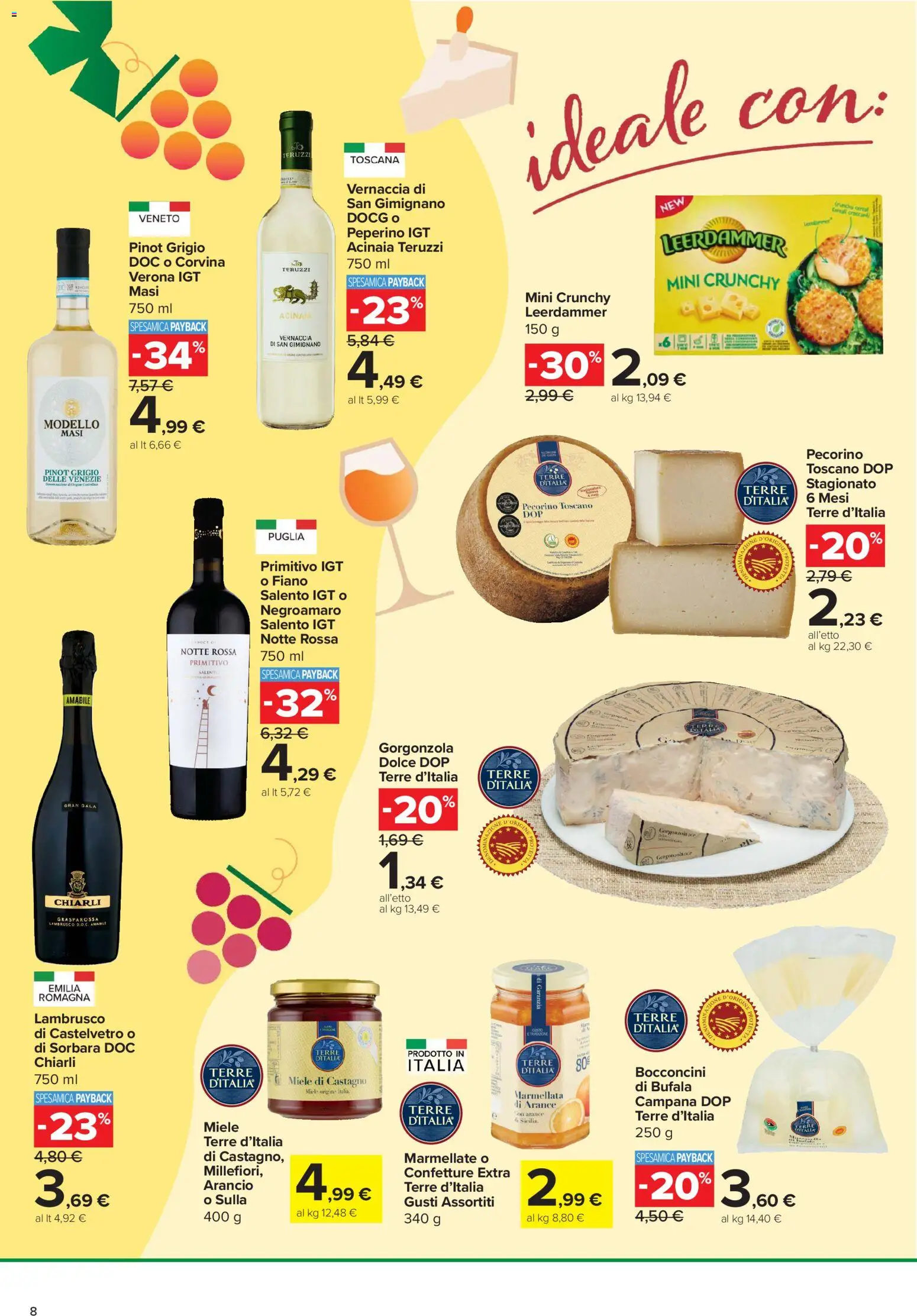 Volantino Carrefour del 22/10/2026 | Pagina: 8 | Prodotti: Arance, Marmellata, Pecorino, Lambrusco