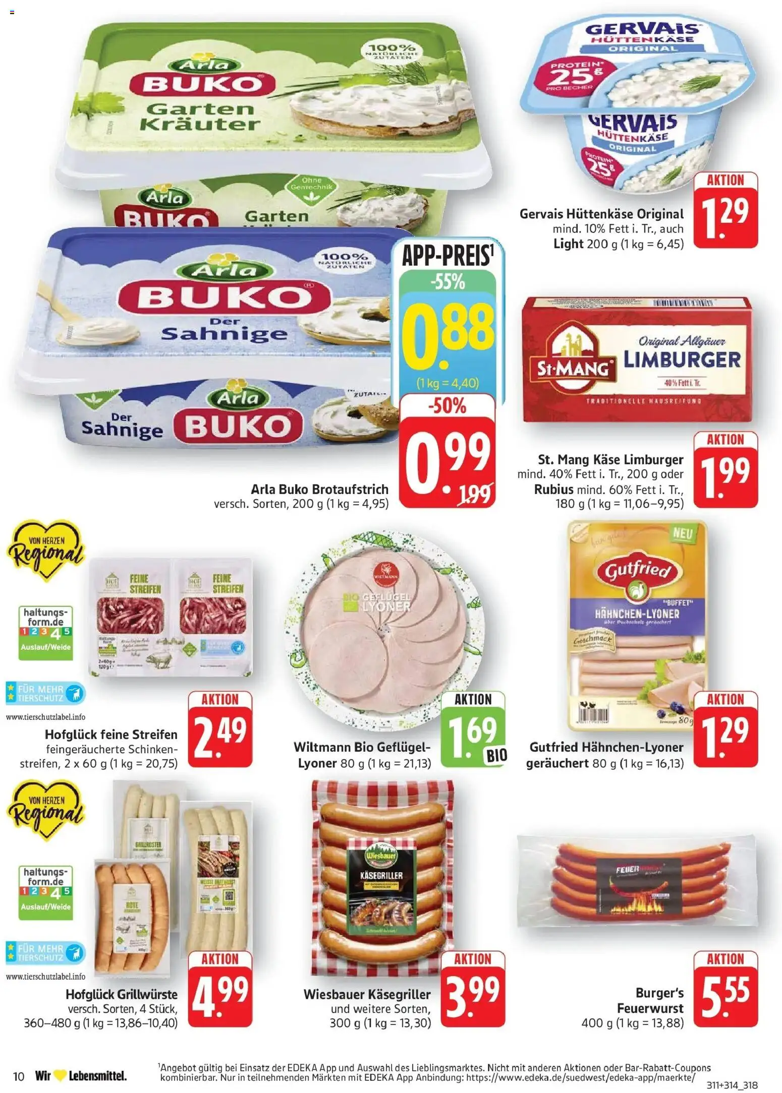 Edeka prospekt Göppingen – gültig ab 13.07.2026 | Seite: 10 | Produkte: Käse, Arla buko, Schinken, Hüttenkäse