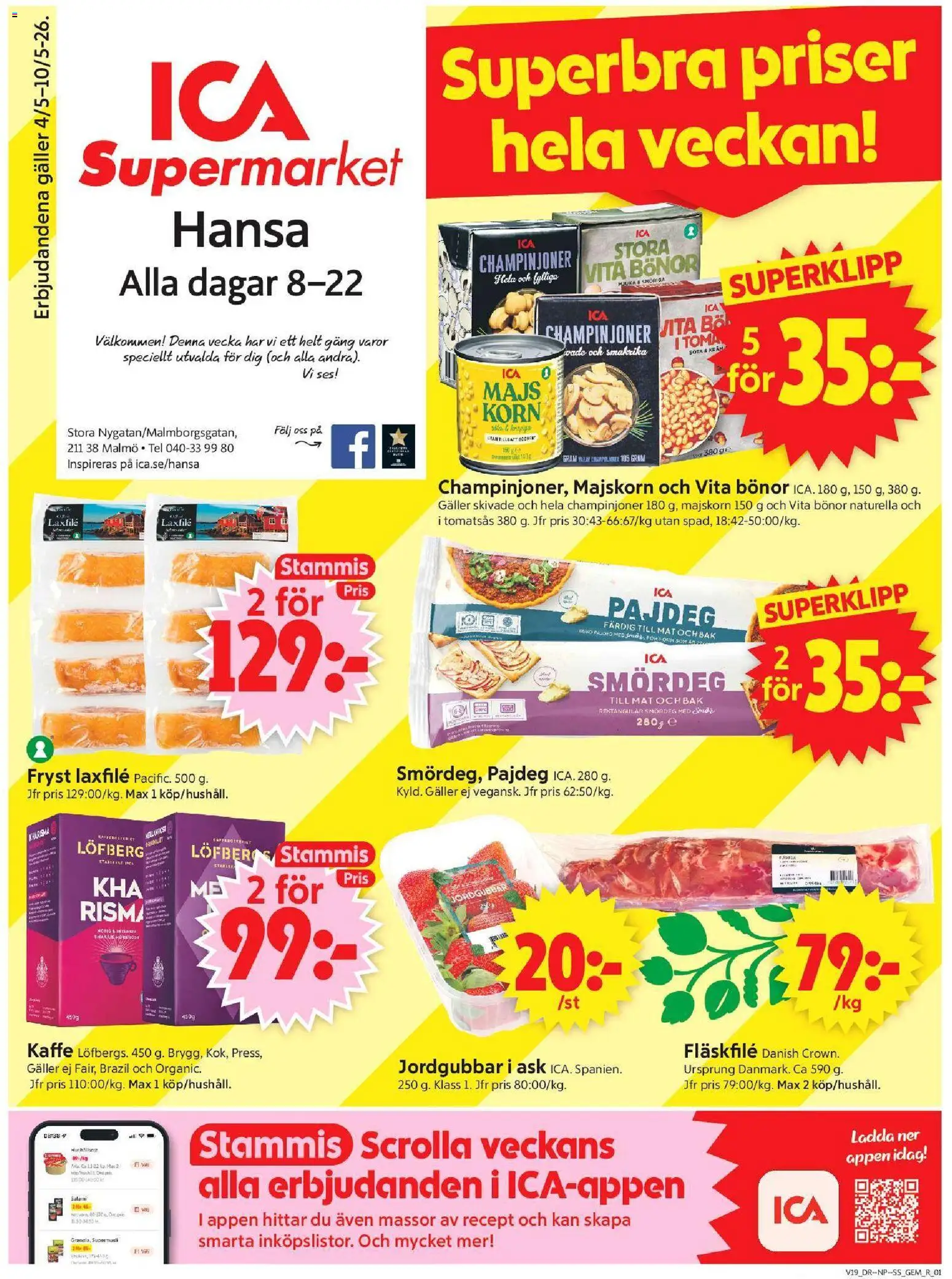 ICA Supermarket reklamblad aktuell från 04.05.2026 | Sida: 1 | Produkter: Gem, Salami, Champinjoner, Kräm