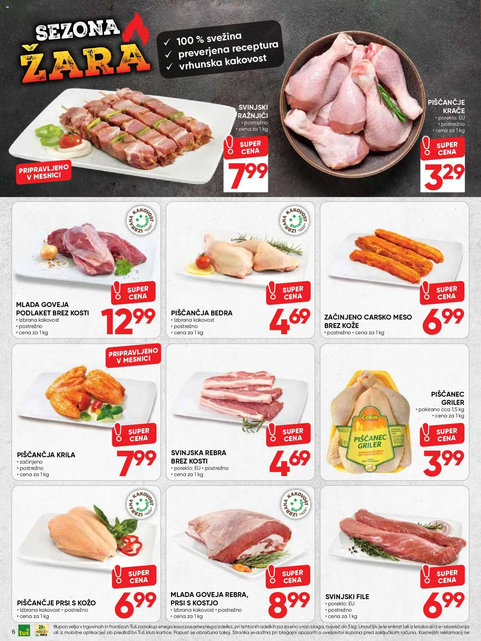 Novi Tuš katalog ponudbe – veljaven od 17.06.2026 | Stran: 6 | Izdelki: Ražnjiči, Piščančja bedra, Piščančja krila