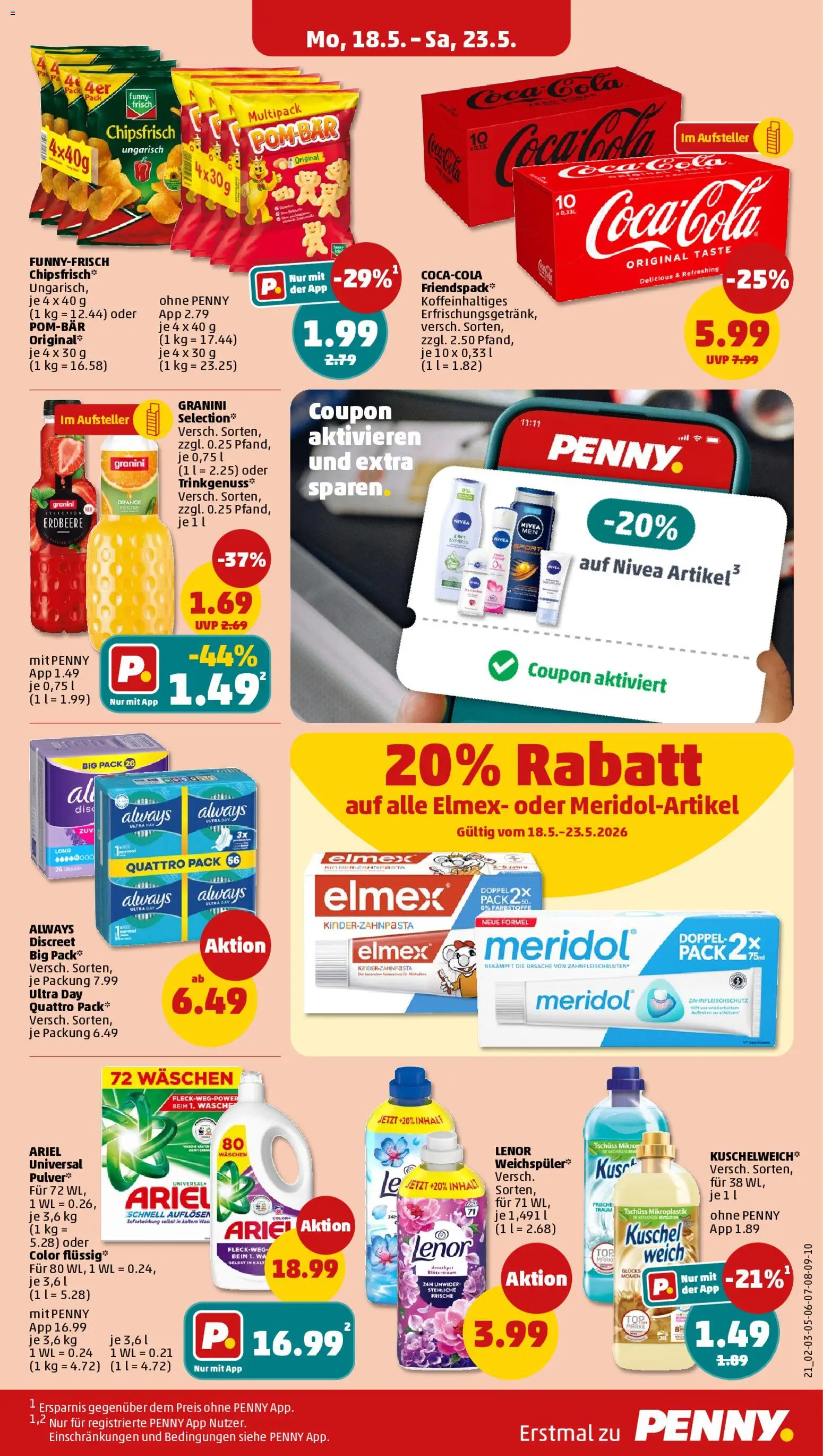 Penny Prospekt 	 – gültig ab 18.05.2026 | Seite: 23 | Produkte: Lenor, Ariel, Weichspüler, Granini